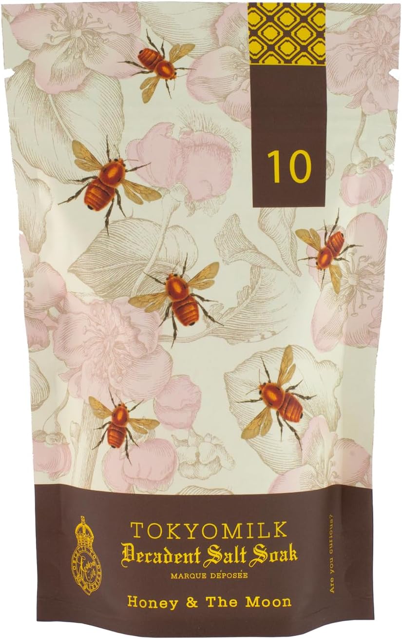 TokyoMilk Honey & The Moon Salt Soak, 10oz., 283 g – Honey, Sugared Violet, Jasmine, Sandalwood – Bathtub Accessories, Bath Salts for Women, Bath Products, Scented Luxury Bath Salts