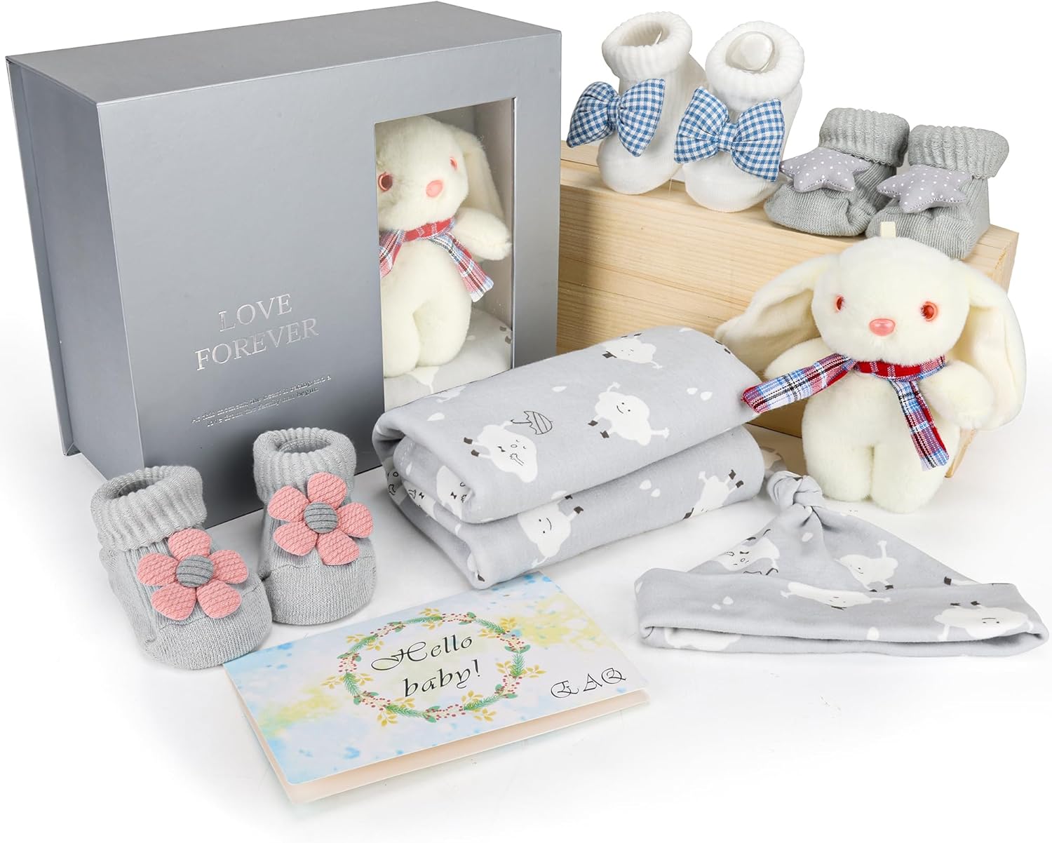 EAQ Newborn Baby Gifts,Baby HamperPerfect for Gender Reveal Gifts & Baby Shower Gifts for Boy & Girl with Swaddle