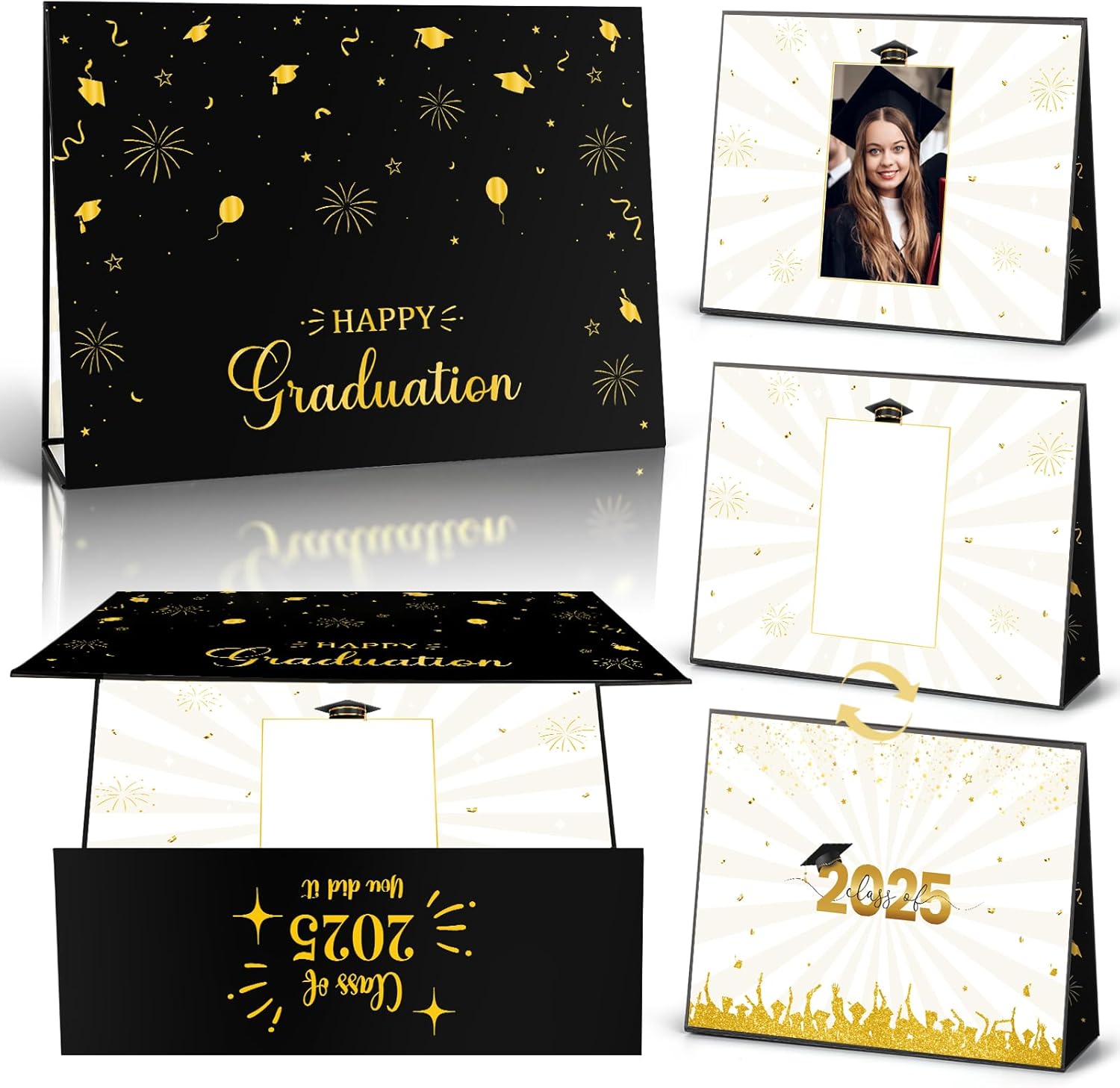 Black Gold Graduation Party Decorations,Class of 2025 Congratulations Graduates Alternative Signature Guest Book with Picture Frame for Men Women College High School Unique Graduation Gift for Friends