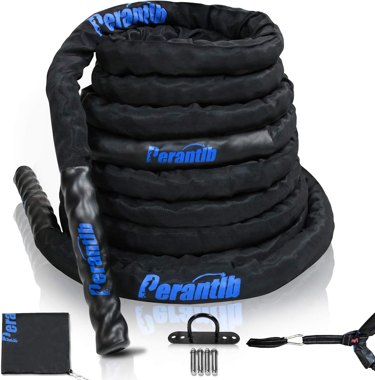 FQQF Perantlb Battle Rope with Wear-Resistant Nylon Protective Sleeve, Heavy Battle Rope for Strength Training Home Fitness Exercise Rope, Anchor Strap Kit Included (2" x 30 ft Length)