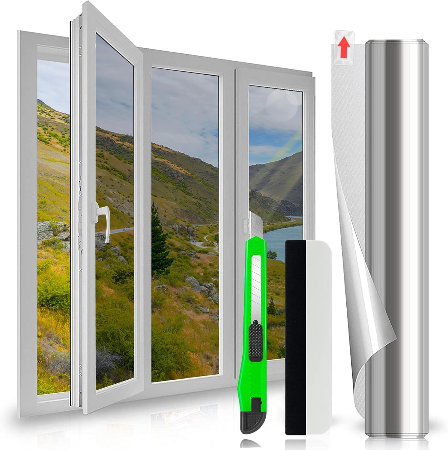Window Film One Way Mirror Films Daytime Privacy Static Cling Anti UV Glass Sticker Heat Control Reflective Window Tint for Home Office（Silver, 11.8x78.7 inches (30x200cm)）