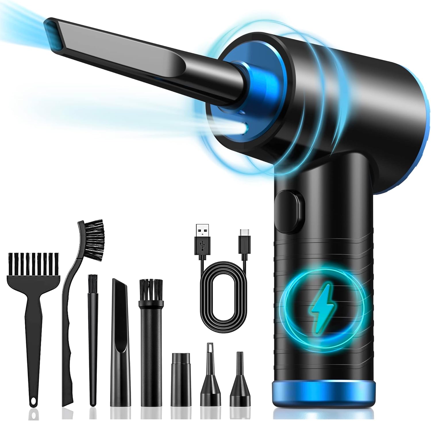 Compressed Air Cleaner for PC, 3 Speeds Max 91000RPM Electric Air Duster with Led Light, Rechargeable Cordless Air Blower for Keyboard Laptop Car and Home Use