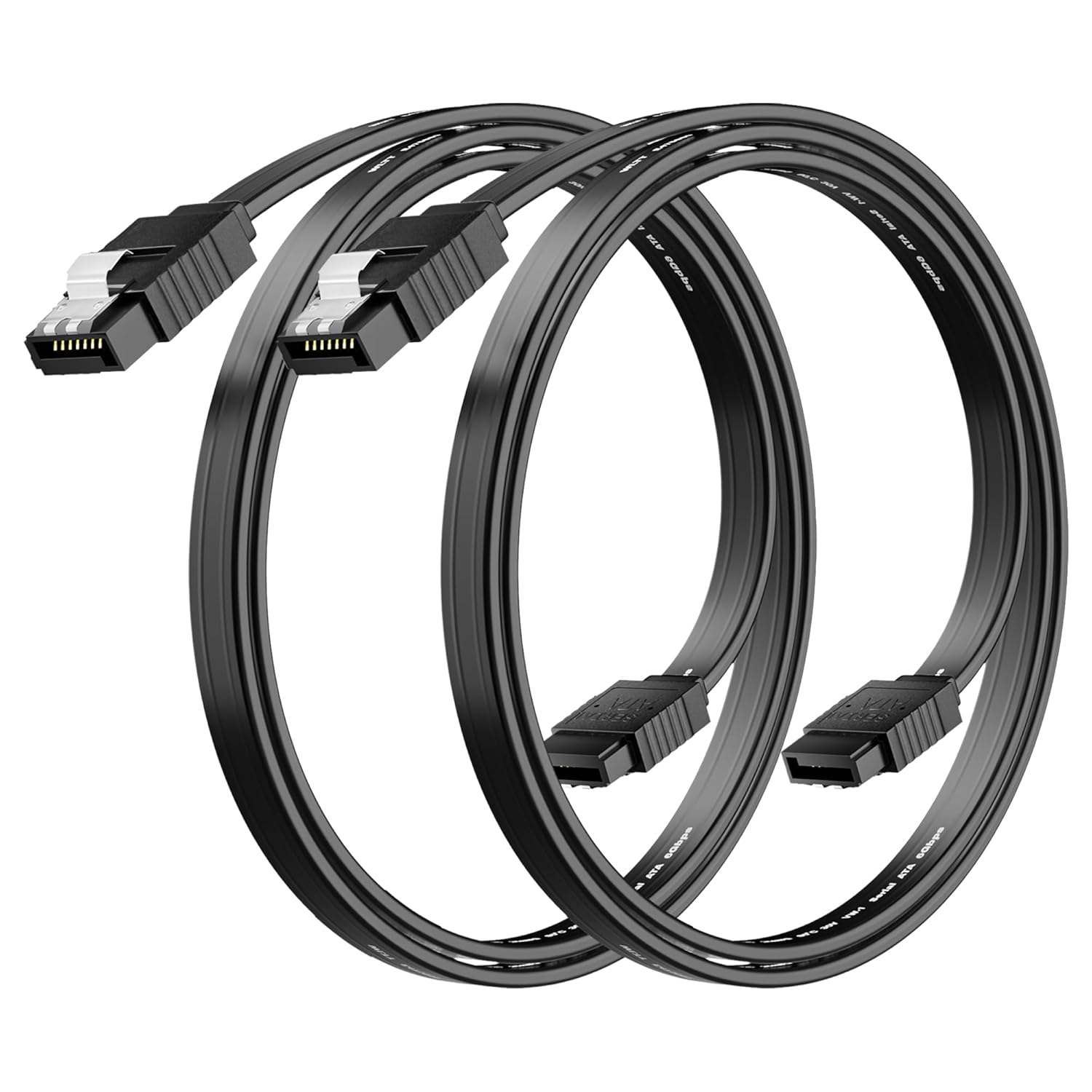 SATA Cable III Straight Angle Connector,18 Inch (2-Pack), 6Gbps SATA Data Cord with Locking Latch, Compatible with HDD, SDD, CD Driver, CD Writer, Black Cable