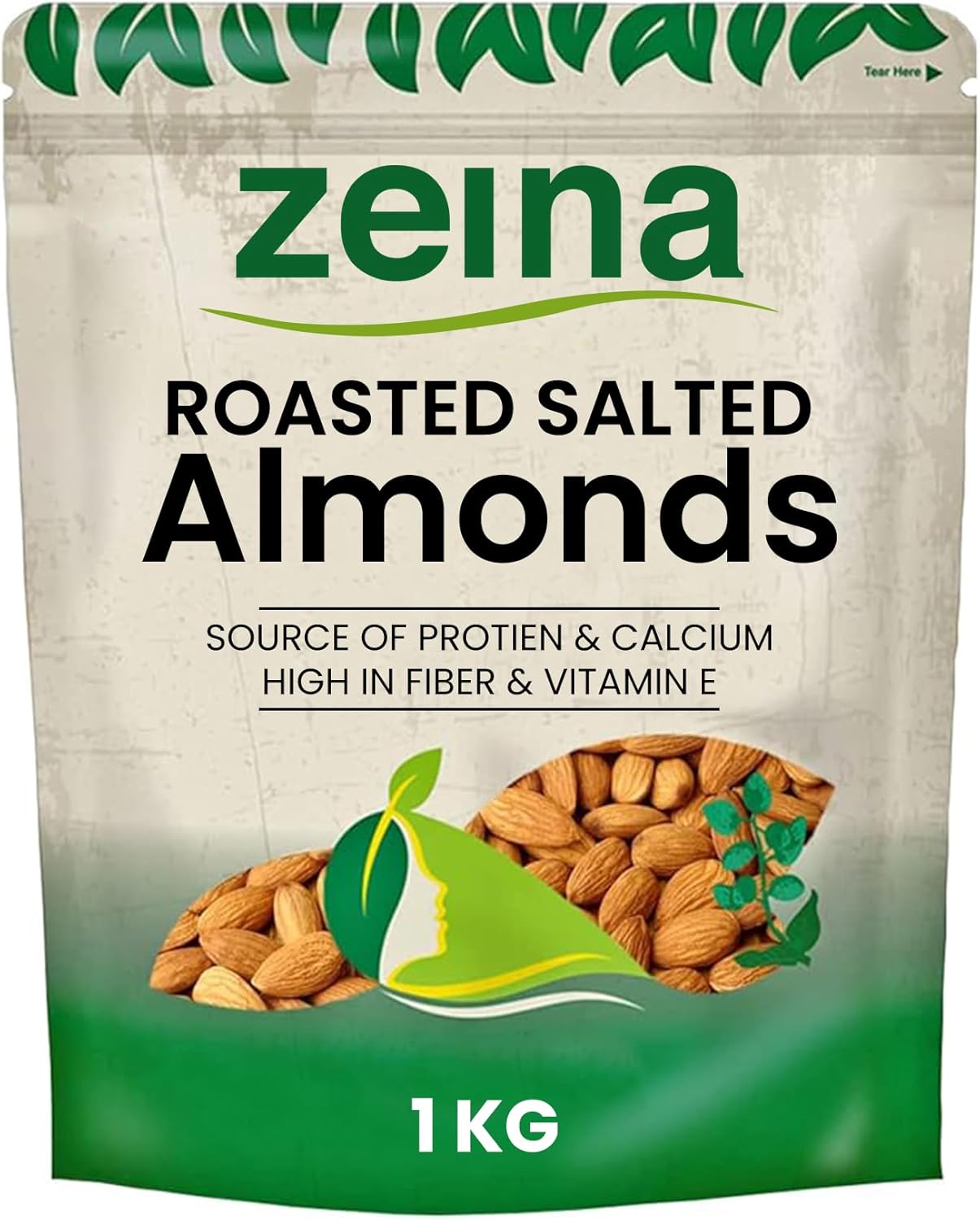 Zeina Roasted Salted Almonds - Air Roasted California Almonds, No Added Oil - Vegan and Kosher Approved Healthy Snack, High in Fibre, Minerals, Vitamin E - 1 x 1Kg