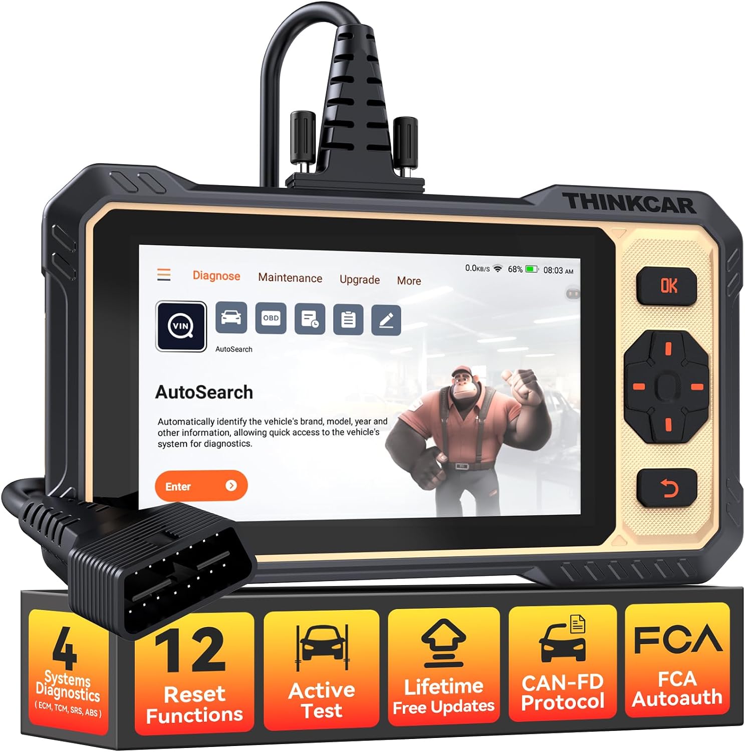 THINKCAR THINKSCAN 662 OBD2 Scanner,Car Diagnostic Tool with Bidirectional Active Test,Car Scanner Engine ABS SRS Transmission,Scanner for Car with 12 Reset,CAN FD & FCA SGW,Lifetime Free Update