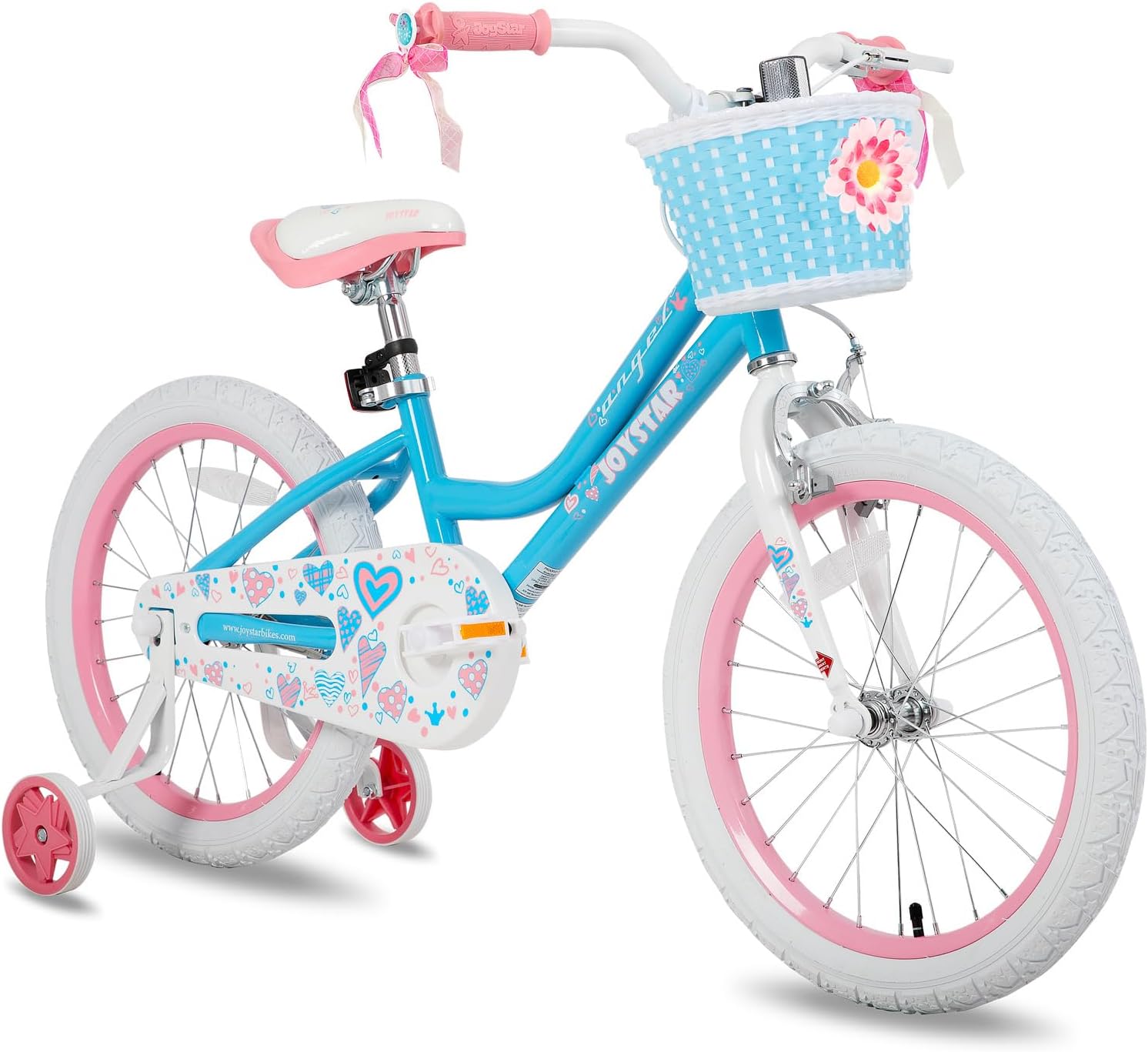 JOYSTAR Angel Girls Bike for Toddlers and Kids Ages 2-13 Years Old, 12 14 16 18 20 Inch Kids Bike with Training Wheels & Basket, 20 24 Inch Girls Bicycle with Handbrake & Kickstand