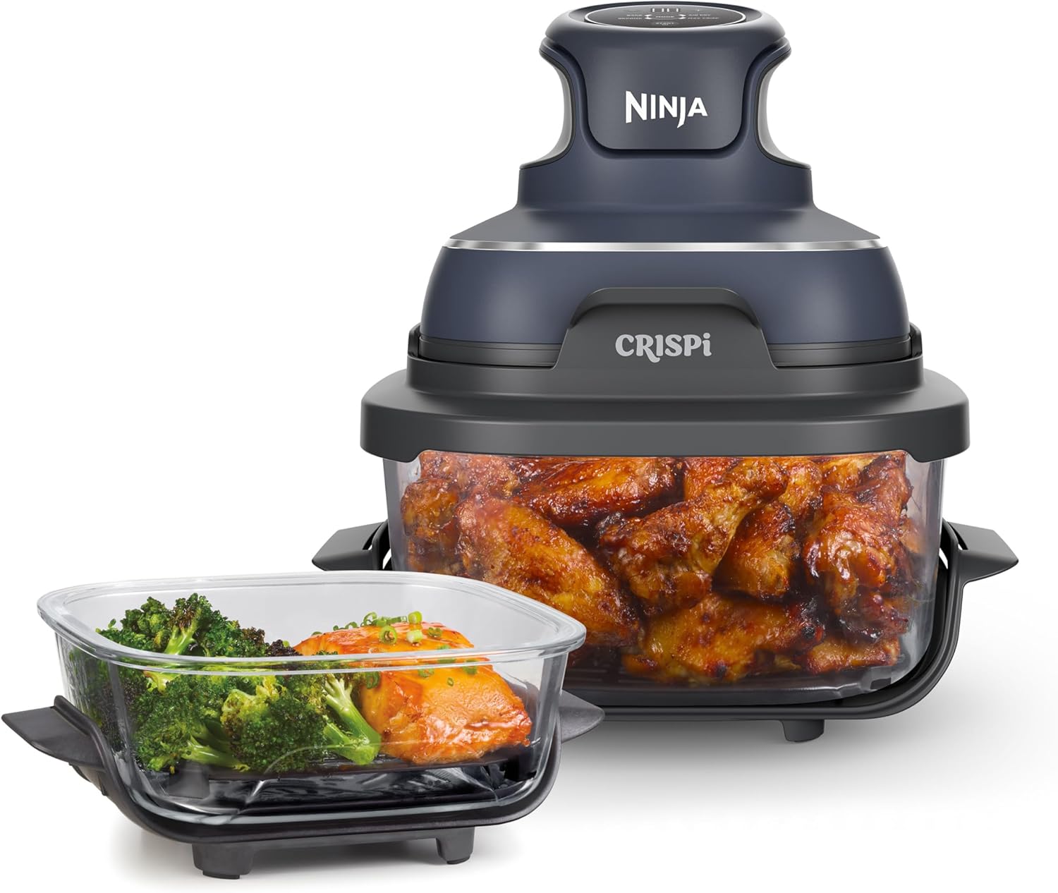 Ninja CRISPi Portable Air Fryer, 3.8L, 4-in-1: Air Fry, Roast, Keep Warm, Recrisp, Space Saving Compact Design, 2x Removable Glass Containers & Lids, 1700W, Cyber Space Blue FN101UKGY