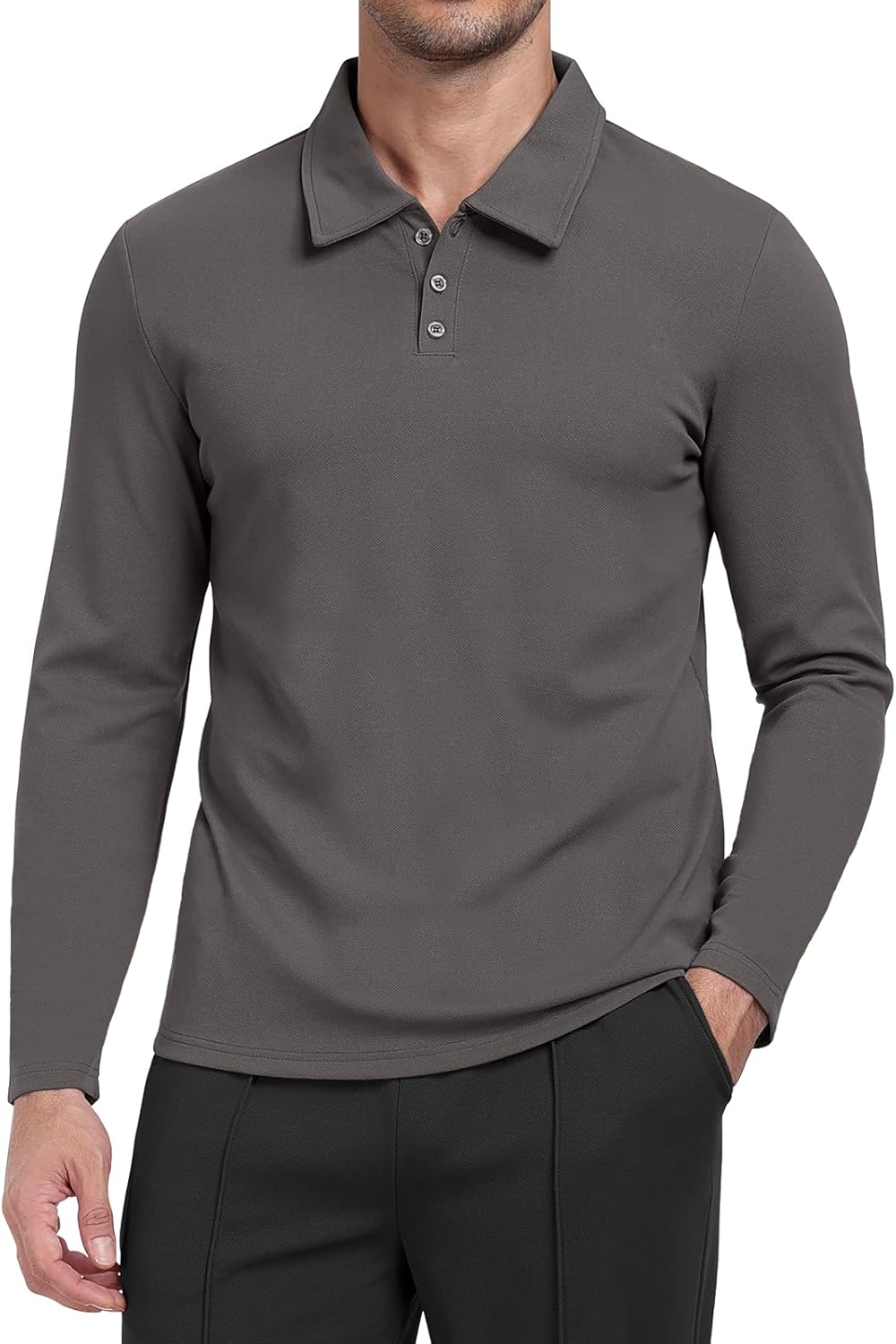 MLANM Men's Polo Shirts Breathable Golf Long Sleeve T-Shirt Sports Casual Button Neck Tops Solid Regular Fit S-XXL