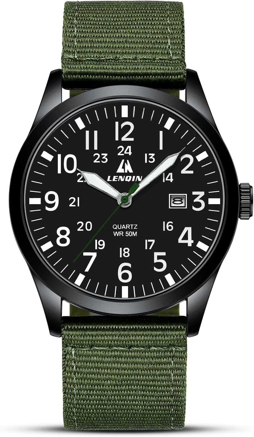 LN LENQIN Mens Watches Unisex Military Sport Nylon Strap Stylish Luminous Fashion Analog Quartz Watch for Men Waterproof Army Tactical Casual Wristwatch
