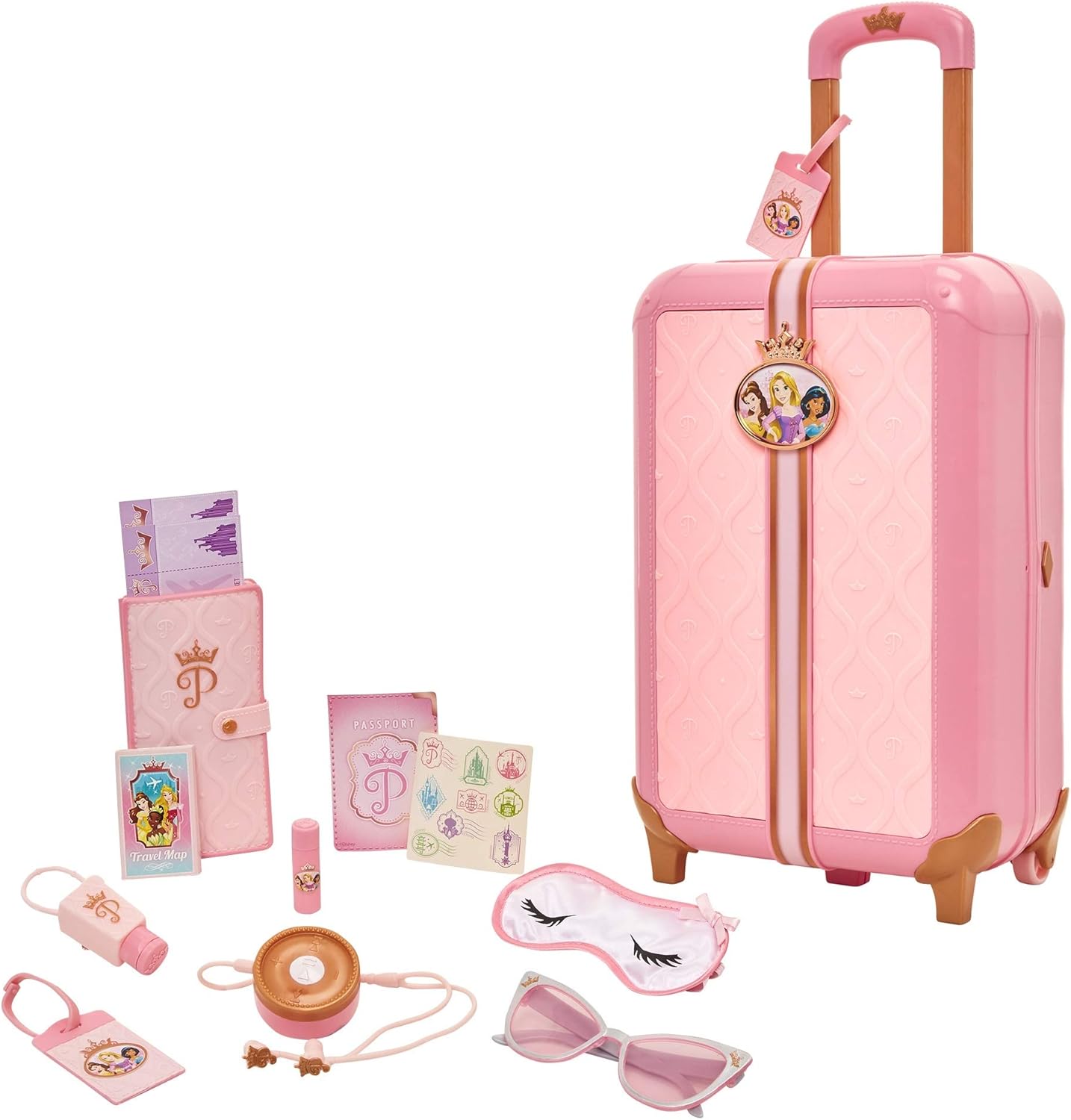 Disney Princess Travel Suitcase Play Set for Girls with Luggage Tag by Style Collection, 17 Pretend Play Accessoriespiece Including Travel Passport! for Ages 3+
