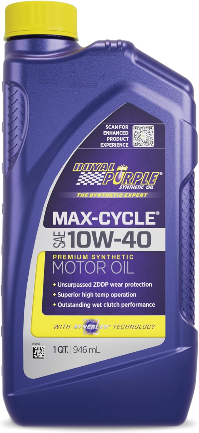 Royal Purple 01315 Max Cycle 10W-40 High Performance Synthetic Motorcycle Oil, 1 Quart (32 Ounces)