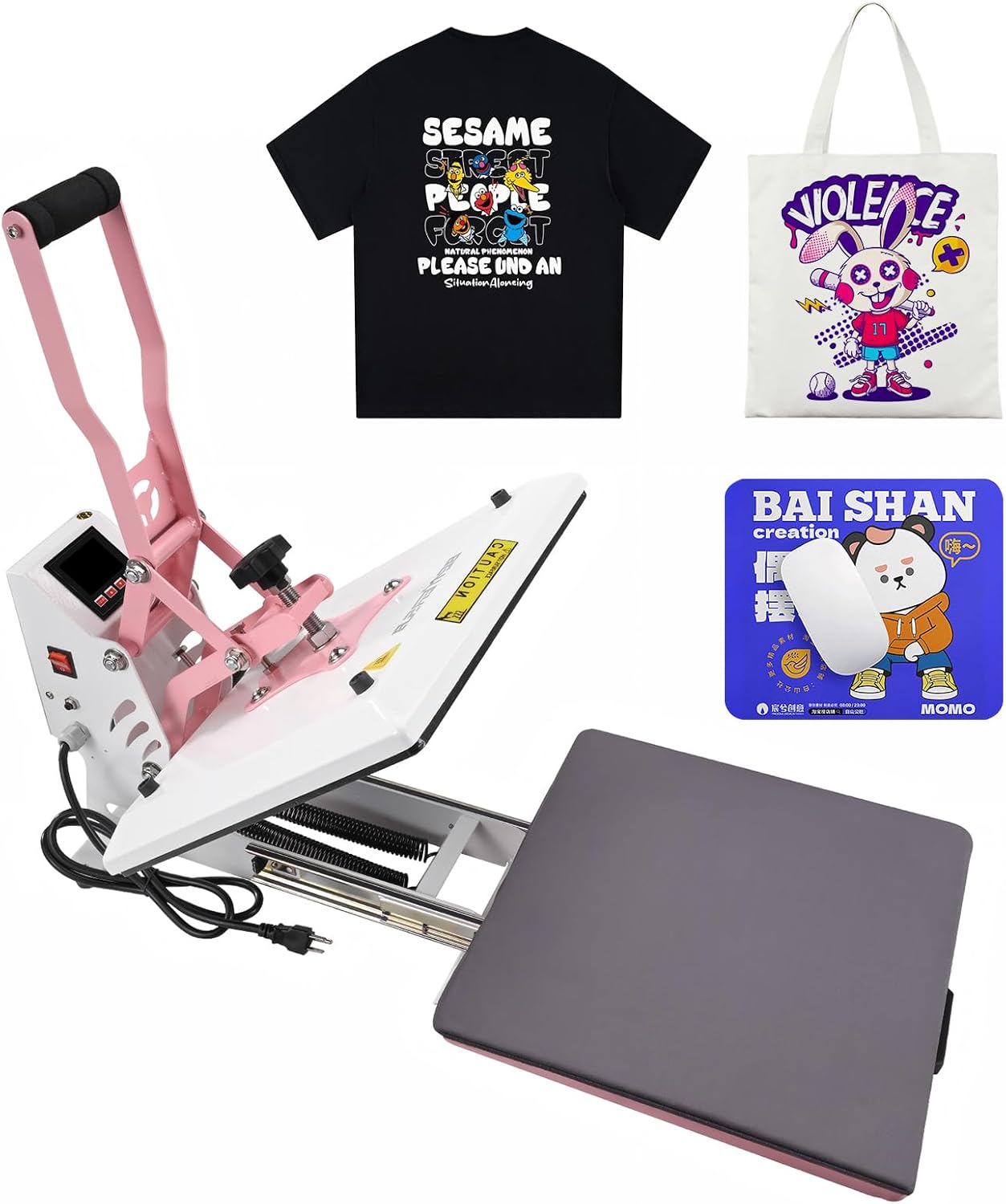 BetterSub Heat Press 15x15 inch Digital Heat Press Machine, Slide Out Industrial Quality T-Shirt Heat Transfer Machine Pink White