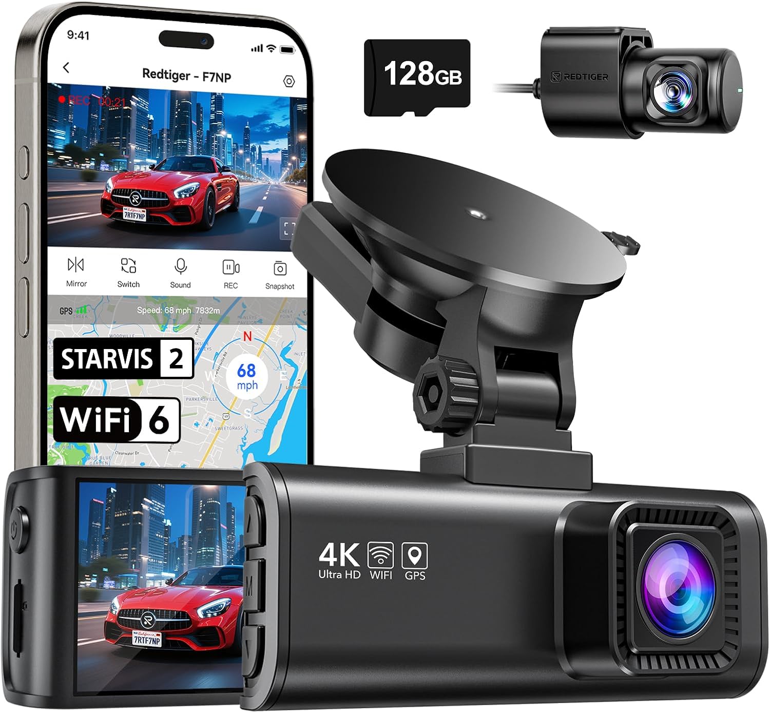 REDTIGER 4K Dash Cam Front and Rear, STARVIS 2 Ultra Night Vision DashCam