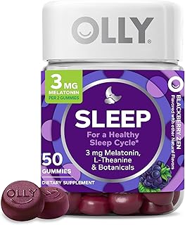 OLLY Sleep Gummy, Occasional Sleep Support, 3 mg Melatonin, L-Theanine, Chamomile and Lemon Balm Extracts, Sleep Supplement, Blackberry Flavor - 50 Count