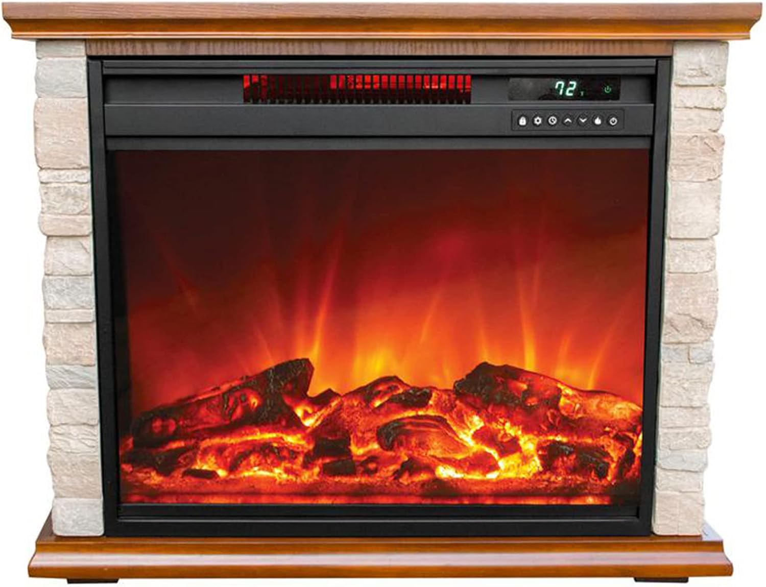 LifeSmart Electric Fireplace Heater w/ 3 Heating Elements, 1500W, Faux Stone & Oak Wood - Mounted Indoor Infrared Heater for Home, Bedroom, and Living Room