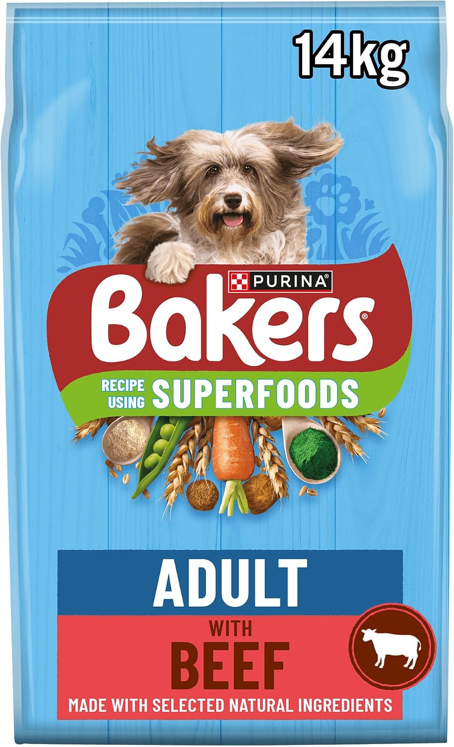 BAKERS Adult Dry Dog Food - Beef & Veg with Spirulina & Spinach 14KG