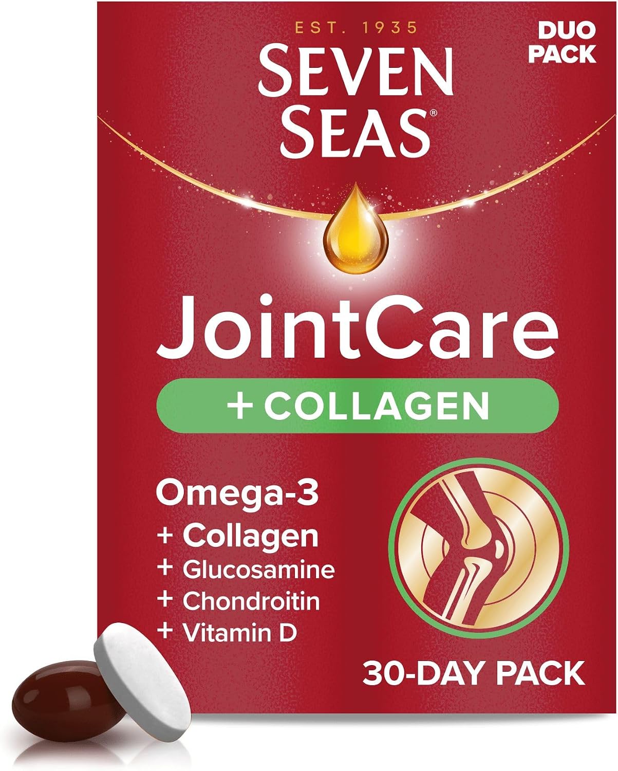 Seven Seas JointCare plus COLLAGEN, With Omega-3, Glucosamine, Chondroitin, Vitamins C and D, Manganese and Zinc, Food Supplements, 30-Day Pack