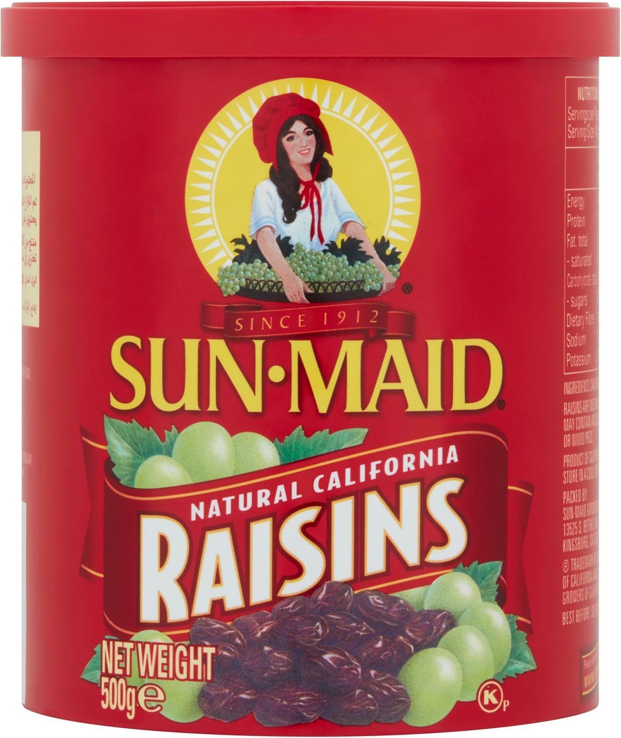Sun-Maid California Raisins Tub – 500 grams – Natural Dried Fruit Snack – Vegan, Gluten-Free – High in Fiber & Antioxidants – Ideal for Baking, Cooking, Trail Mix, Salads & Lunchboxes