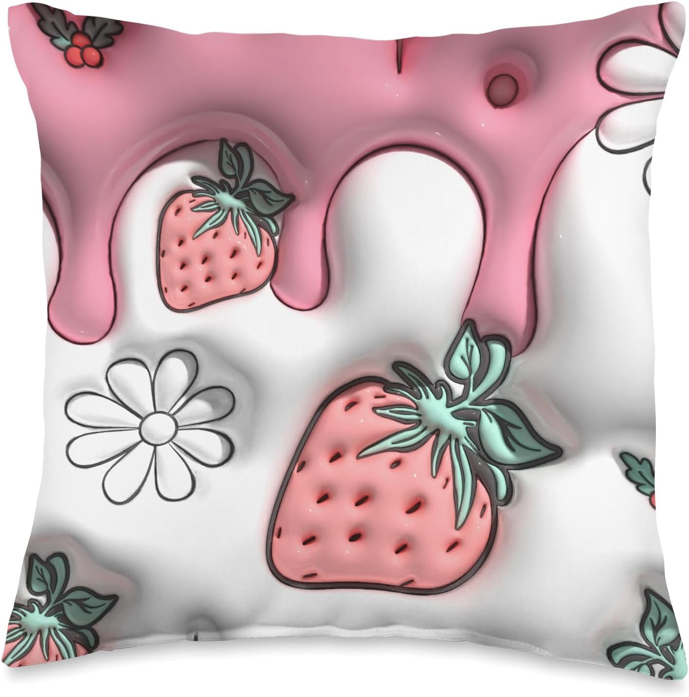Jummy Strawberry Dessert Dripping Design Throw Pillow