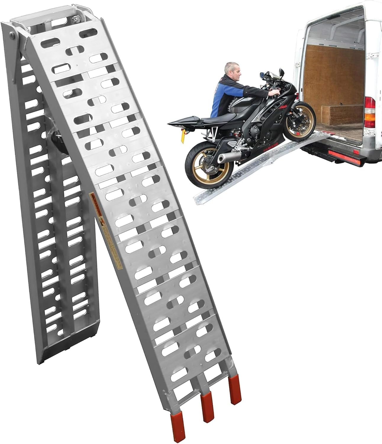 BikeTek Aluminium Folding Loading Ramp Lightweight Motorcycle Motorbike Motocross Loading Ramp 340Kg Max Load - 2170mm x 230mm