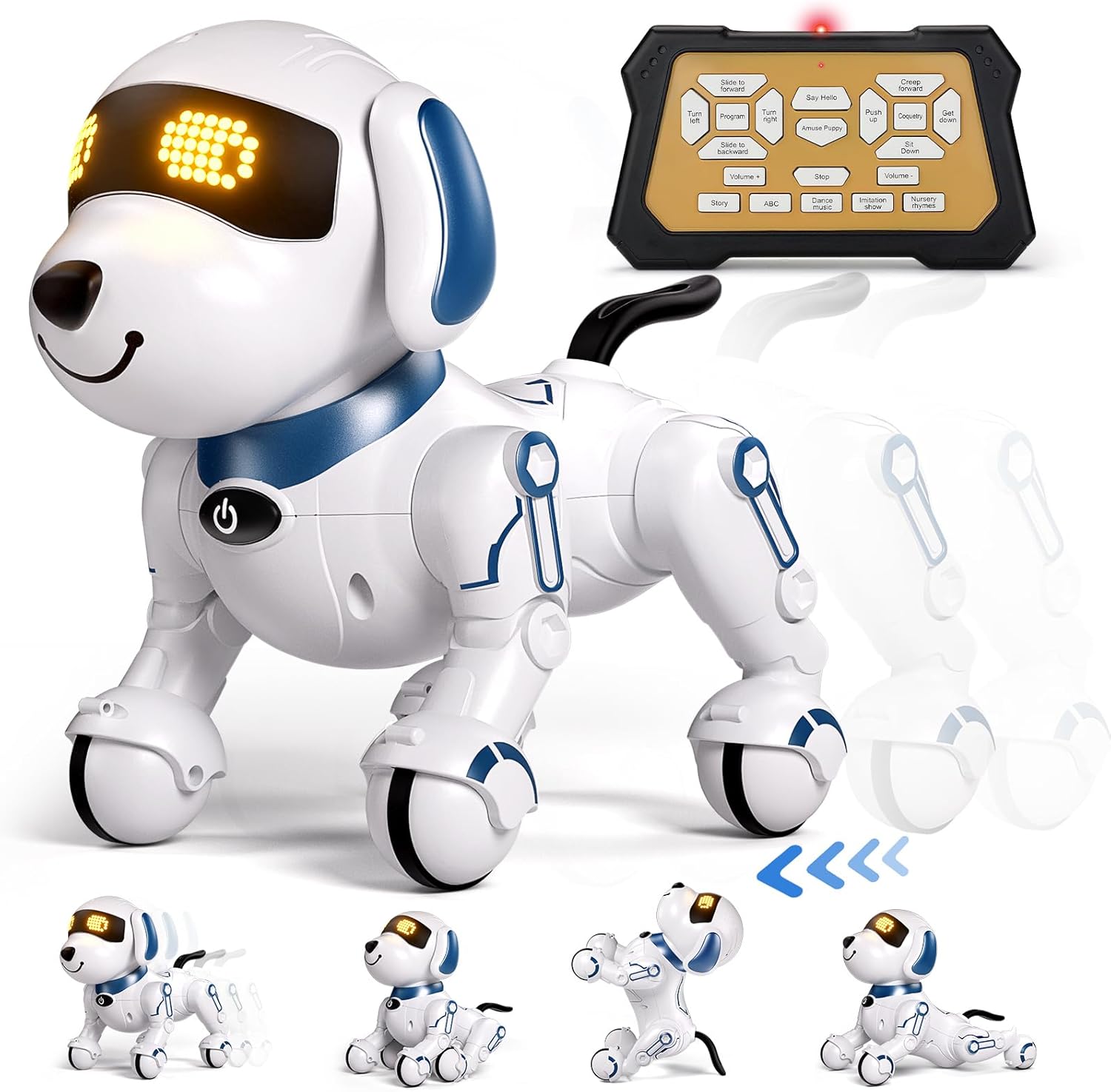 Interactive RC Dog Robot Toy, Programmable Smart Dancing Pet with Sound and LED Eyes