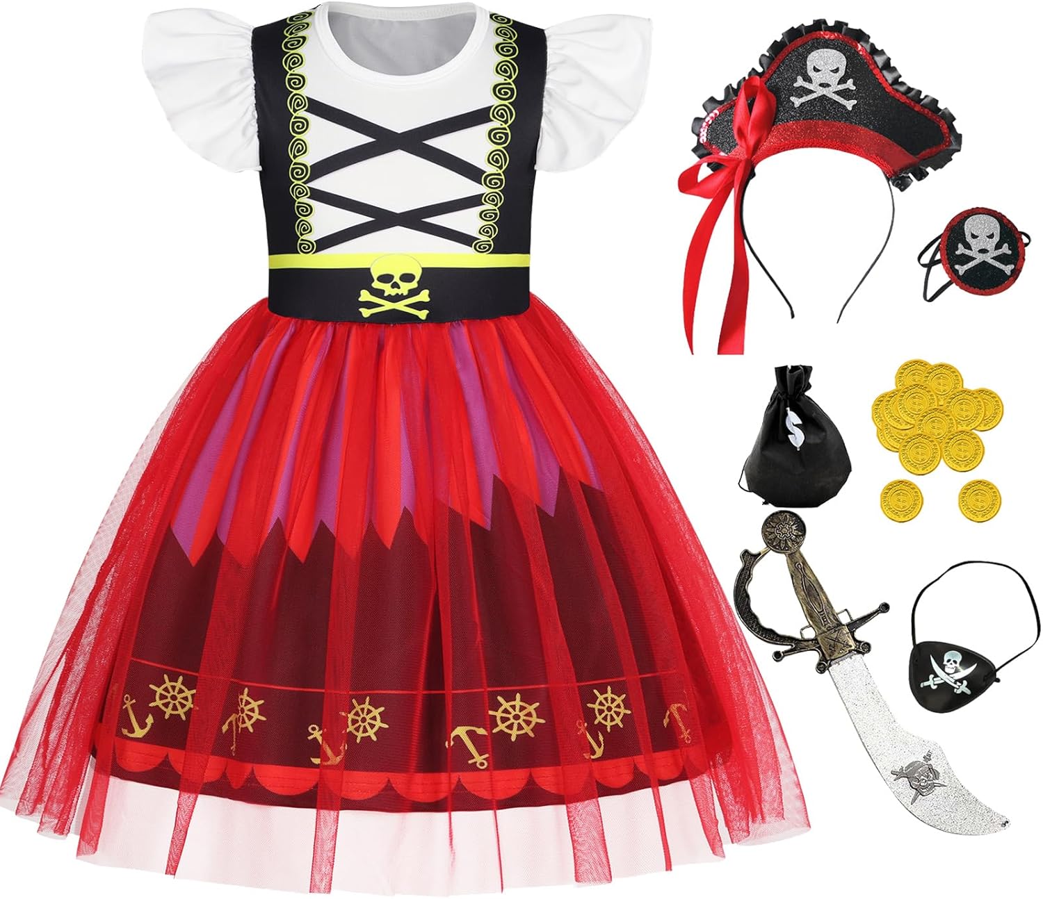 Berich Pirate Costume Kids Halloween Pretend Play Clothes World Book Day Costumes for Girls Pirate Theme Party Fancy Dress up