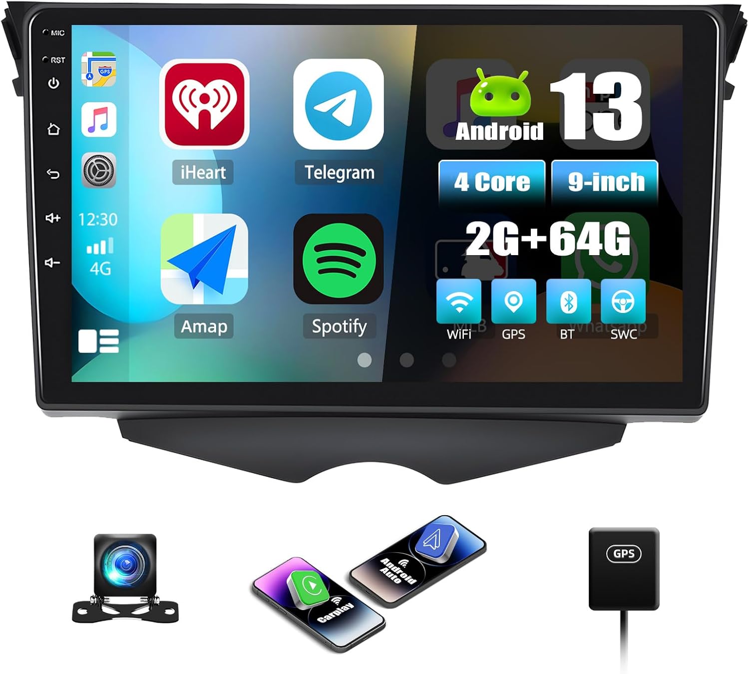 [2G+64G]Android 13 Car Stereo for Hyundai Veloster 2011-2015 with Wireless Apple Carplay Android Auto,9'' HD Touchscreen Car Radio with Mirror link WiFi GPS Navigation Bluetooth FM/RDS SWC+Rear Camera