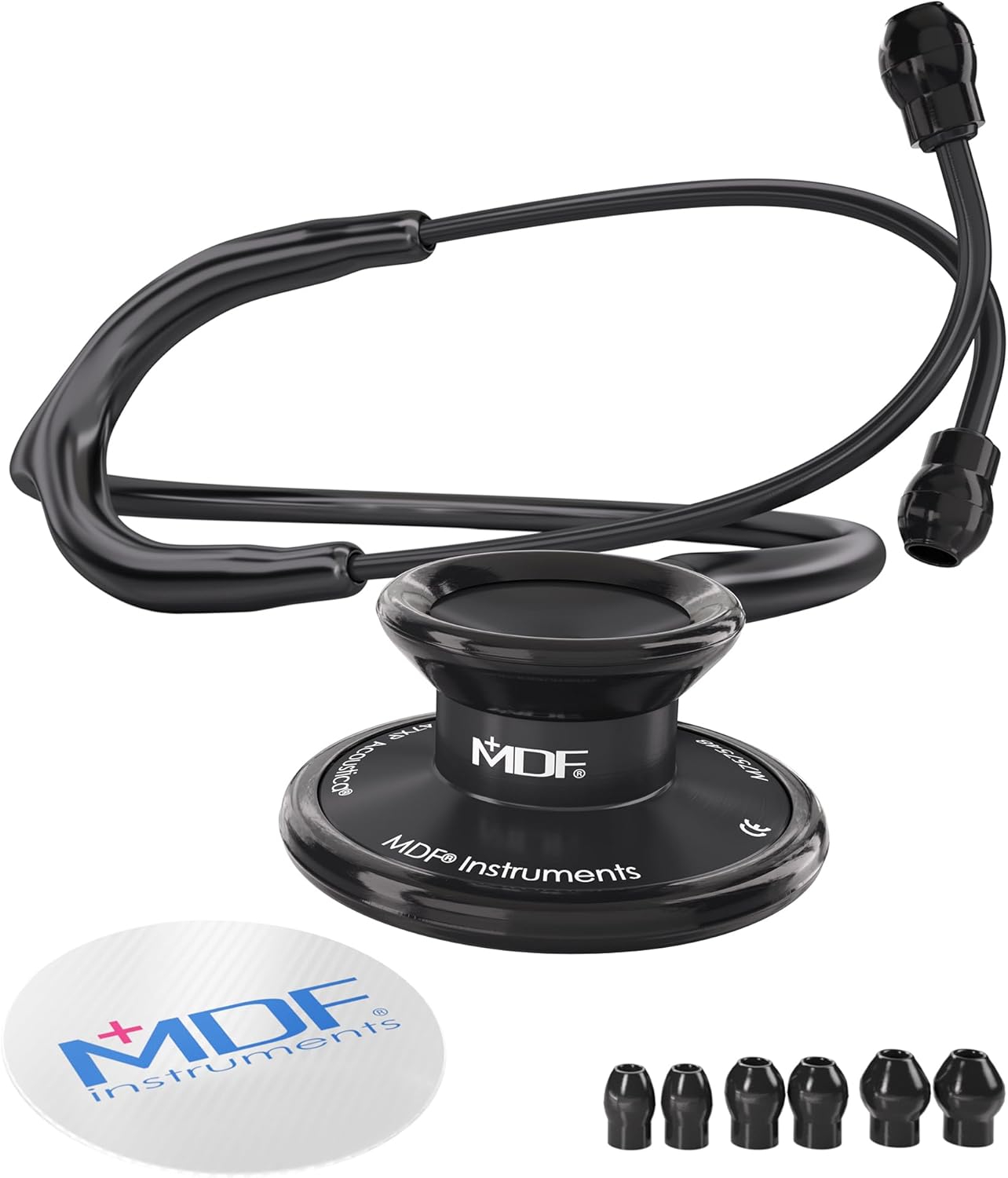 MDF Instruments, Acoustica Lightweight Stethoscope for Doctors, Nurses, Students, Home Health Use, Dual Head, Black Tube, Black Chestpiece-Headset, MDF747XPBO