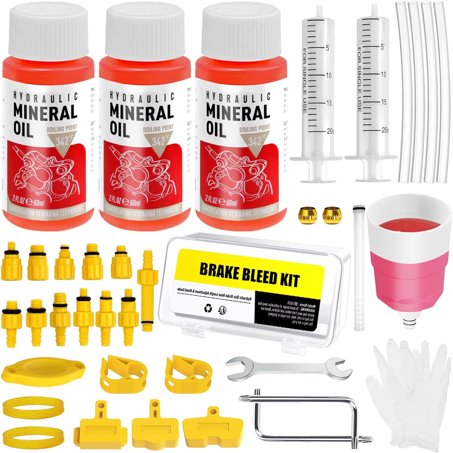 Brake Bleed Kit for Shimano, TEKTRO, TRP Hydraulic Disc Brakes, Brake Fluid Bleeder Kit with180ML Mineral Oil Brake Fluid for MTB/Road Bike Brake