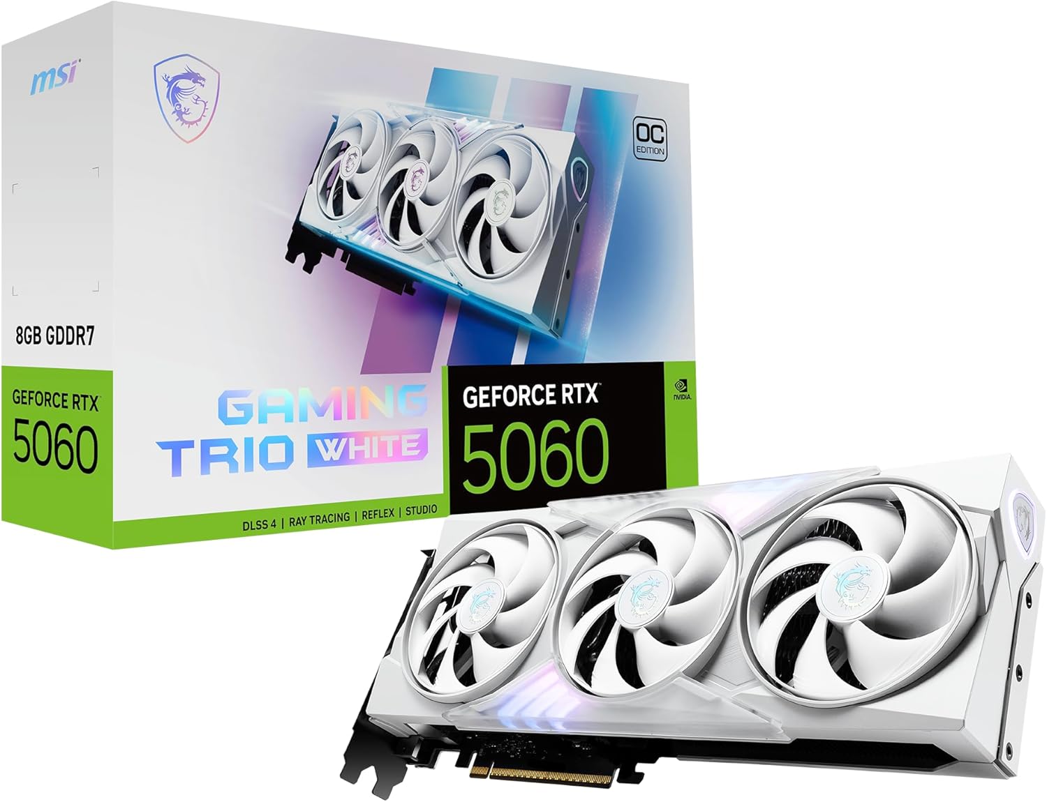 MSI Gaming RTX 5060 8G Gaming Trio OC White Graphics Card (8GB GDDR7,TBA-bit, Extreme Performance: TBA MHz, DisplayPort x3 2.1a, HDMI 2.1b, NVIDIA Blackwell Architecture)