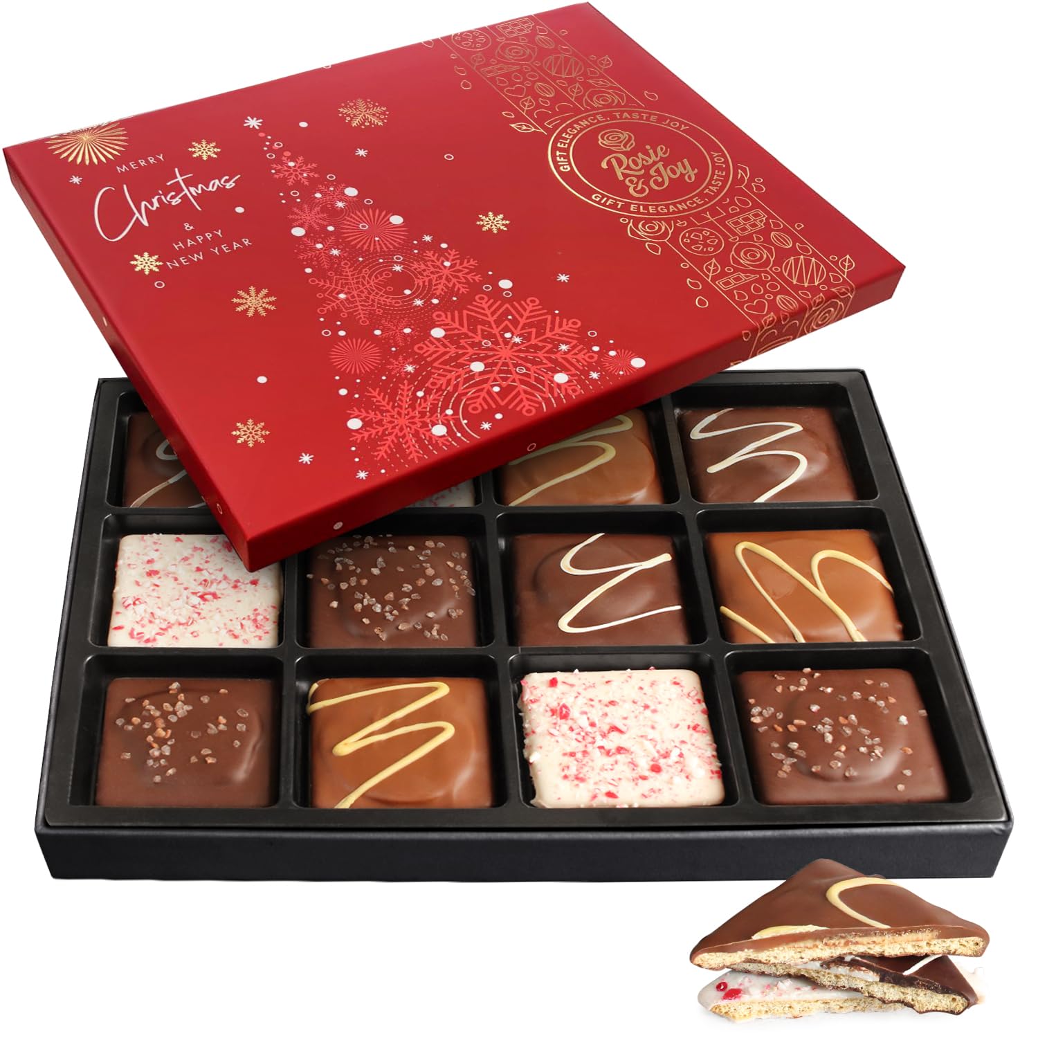 Luxury Chocolate-Covered Graham Cracker Gift Box – 12 Gourmet Treats with Rich Chocolate & Assorted Toppings – Perfect Food Gift for Gifting, Special Occasions, or Sharing with Loved Ones