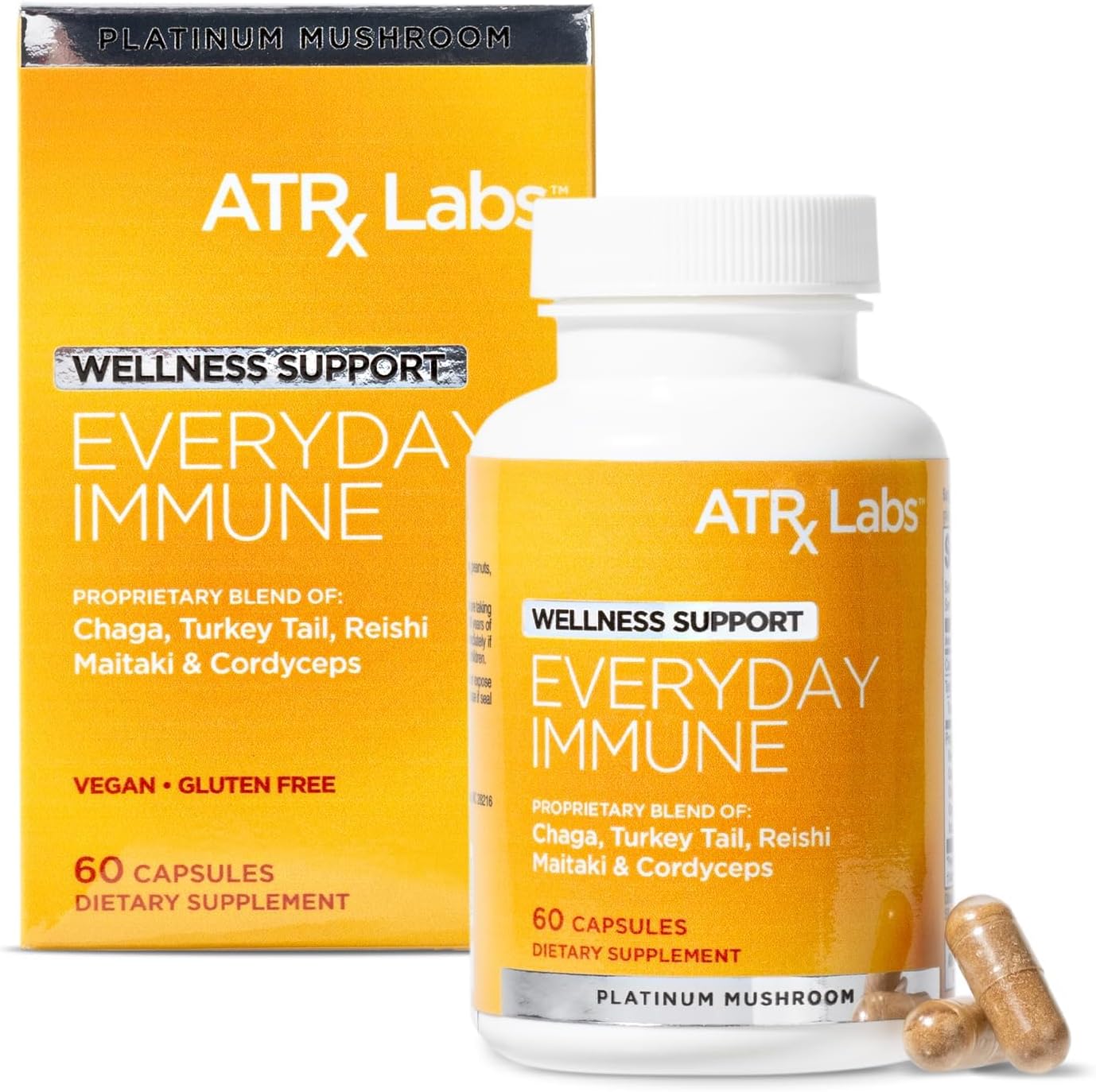 Everyday Immune: Wellness Support - Mushroom Supplement, with Chaga, Turkey Tail, Reishi, Maitake, & Cordyceps, May Support Body's Daily Defense, Vegan & Gluten-Free, 60 Capsules
