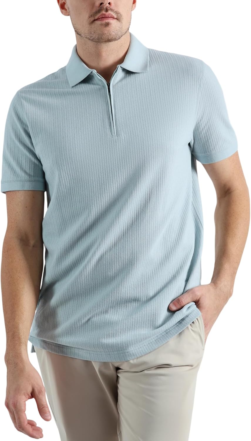 Haggar Men's Premium Comfort Quarter Zip Short Sleeve Polo Shirt