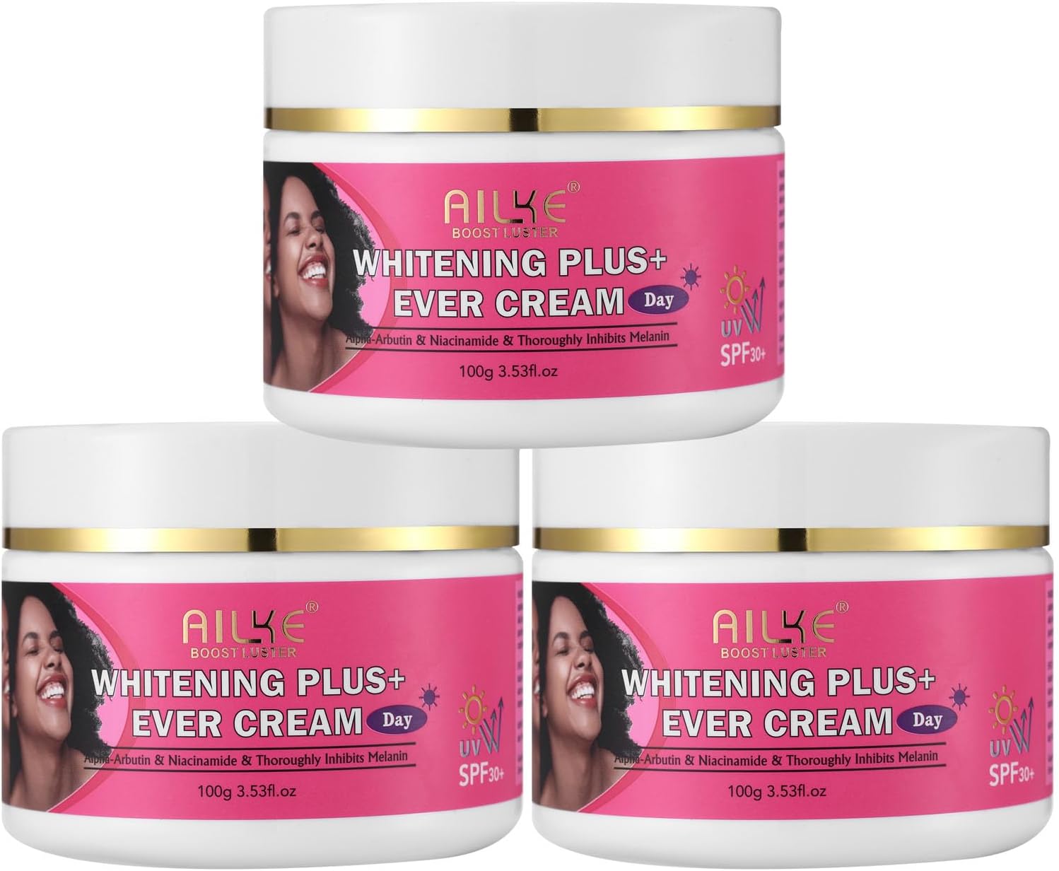 AILKE Whitening Face Cream, Moisturizing, Skin More Delicate, Remove Melanin, Dark Spots, With Niacinamide and SPF 30+ Day Cream, Refreshing, Non-Greasy, 100 ml (Pack of 3)