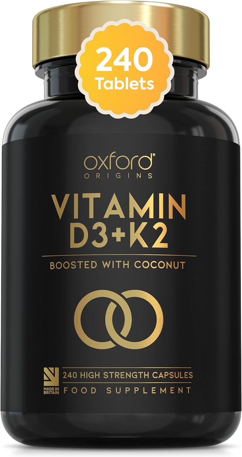 Oxford Origins Vitamin D3 K2 Capsules | Made in The UK | 4000 iu Vitamin D3 & 100mcg K2 MK7 | Boosted with Coconut MCTs for Absorption | 4 Month Supply - 240 Capsules
