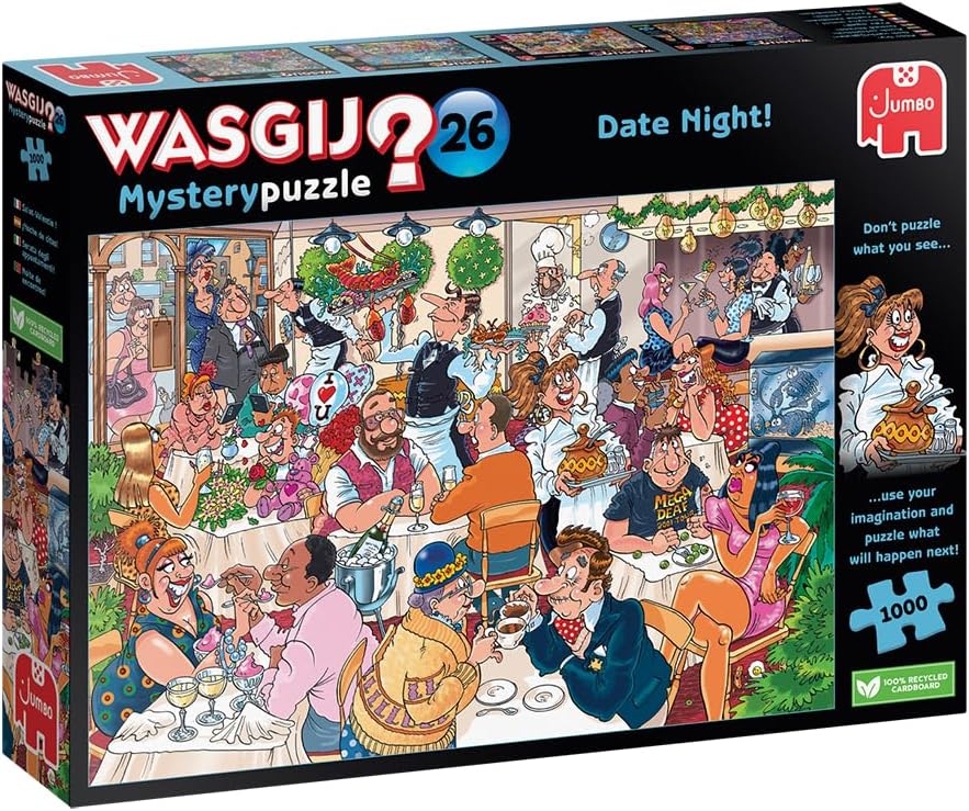Wasgij Mystery 26, Date Night! - 1000 Piece Jigsaw Puzzles for Adults - Fun Challenging & Brainteasing Adults Jigsaw Puzzle - Puzzle What Happens Next - 100% Recycled Cardboard - 1000pcs - Jumbo