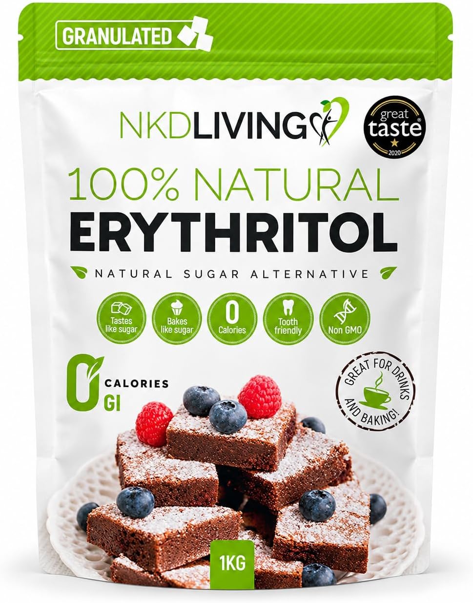 100% Natural Erythritol 1 Kg (2.2 lb) | Granulated Zero Calorie Sugar Replacement (2.2 lb)