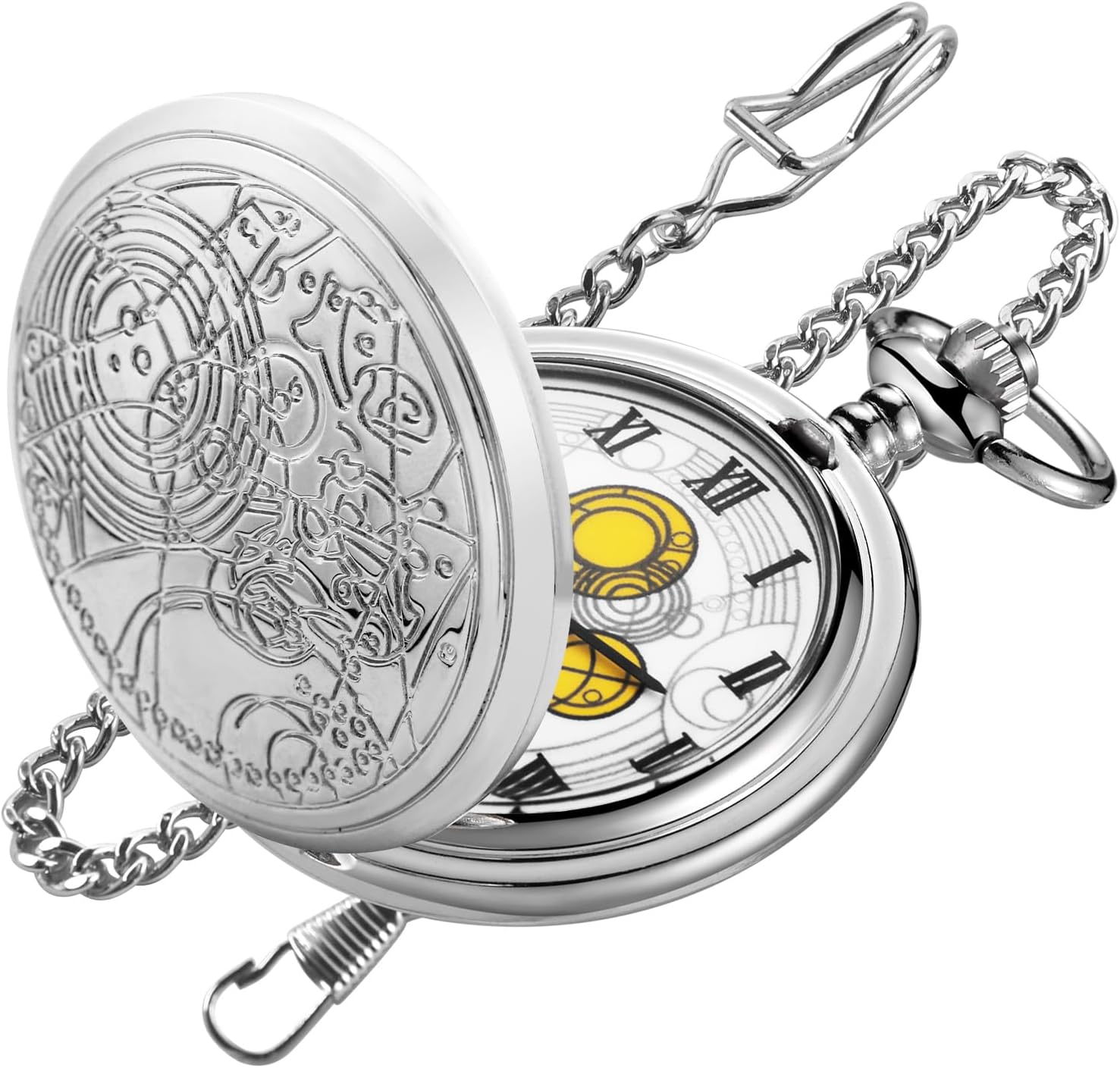 Quartz Pocket Watch for Men, White Roman Digital Dial Pocket Watches for Men with Chain