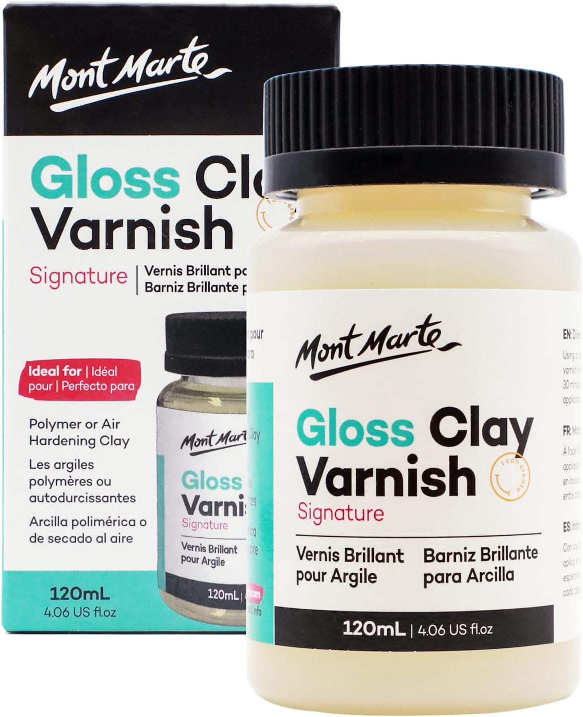 Mont Marte Clay Sculpture Sealant, Glossy Clear Varnish, Signature 4.05oz (120ml), Air or Polymer Clay Sealer