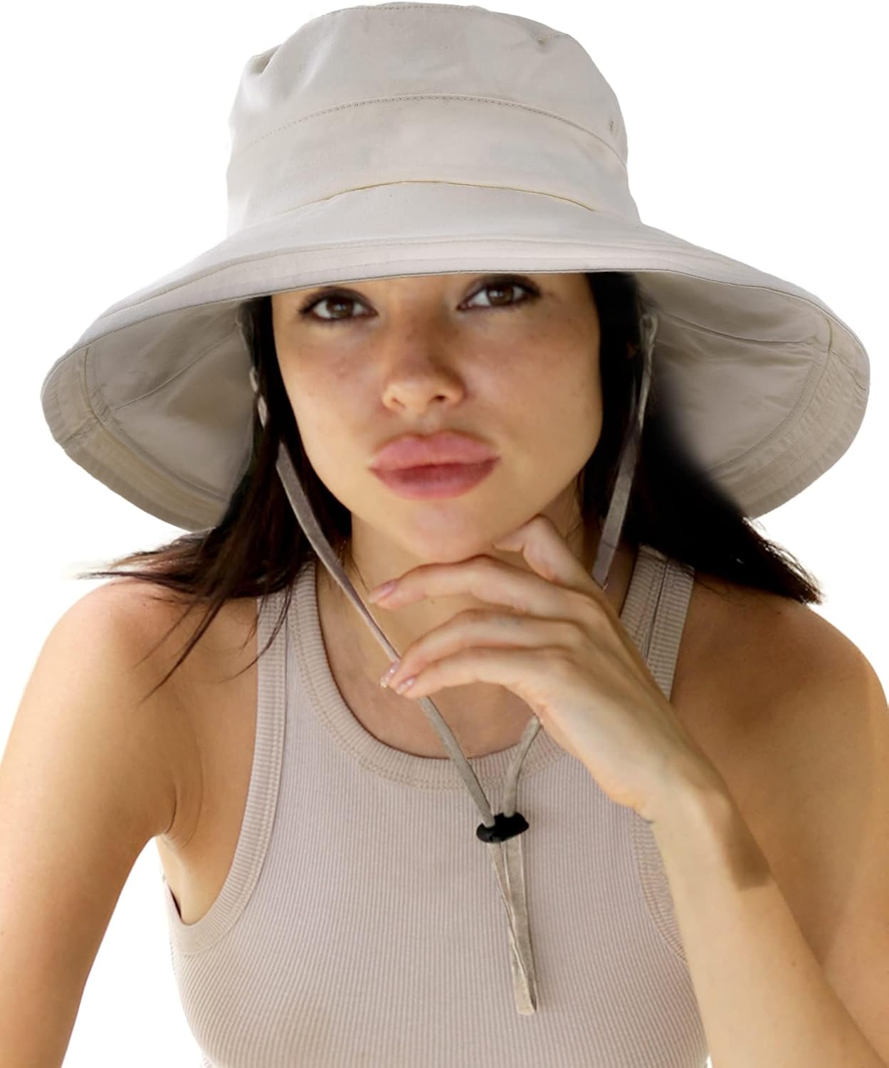 Hatiis Womens Sun Hat with Ponytail Hole Cotton Shapeable Wide Brim | Double-Layer 100% Cotton, Shapeable Wire Brim, Adjustable Chin Strap, Windproof Matching Cord, Packable & Crushable Travel