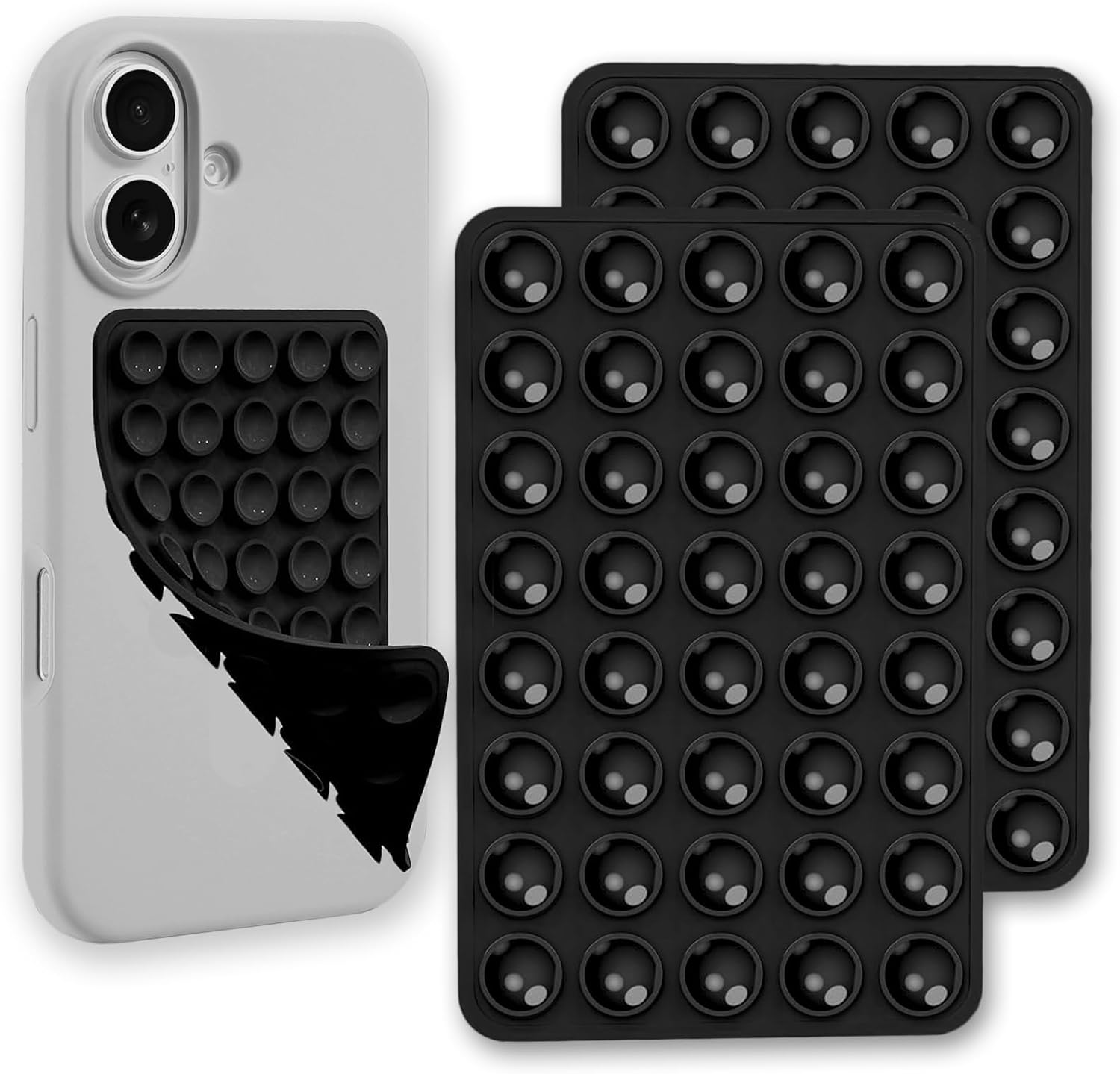 NICECONE 2 Pack Double Side Silicone Suction Phone Case Mount, Non Slip Sticky Phone Grip with Higher Suction Power Hands-Free Phone Accessories Strong Grip Holder for Selfie and Video (Black)