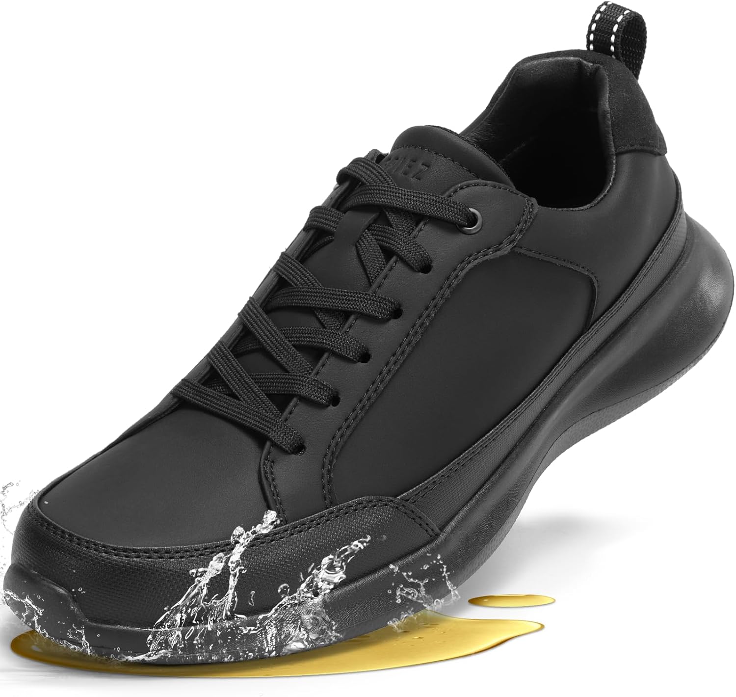 SPIEZ Mens Non Slip Shoes, Waterproof Oil Resistant Food Service Shoes, Lightweight Breathable Work Walking Sneakers Black US7.5-12