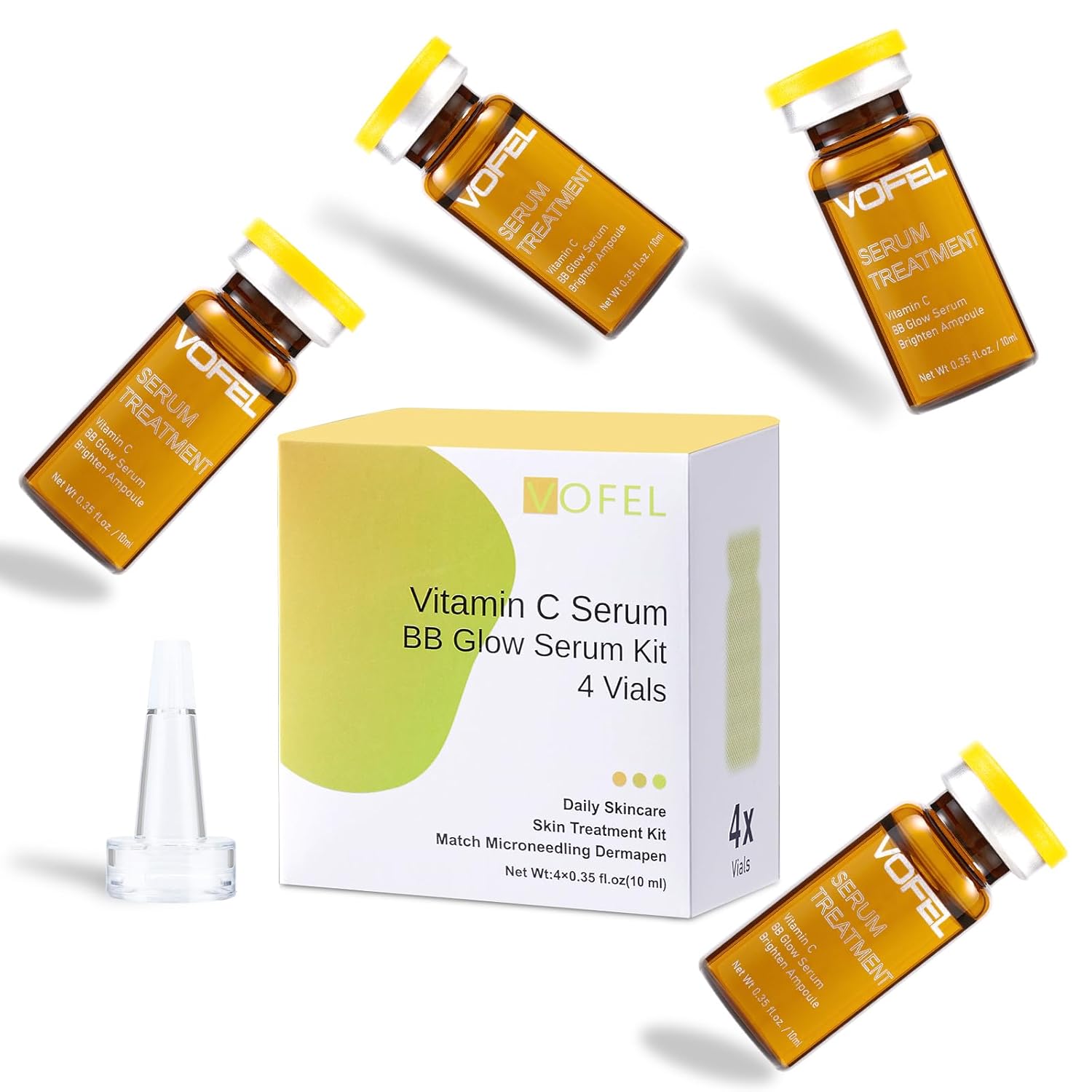 VOFEL Vitamin C Serum for Face Hyaluronic Acid Serum Anti Aging Moisturizer 0.35 oz 4 Vials Facial Serums BB Glow Starter Kit (4pc new vc kit)