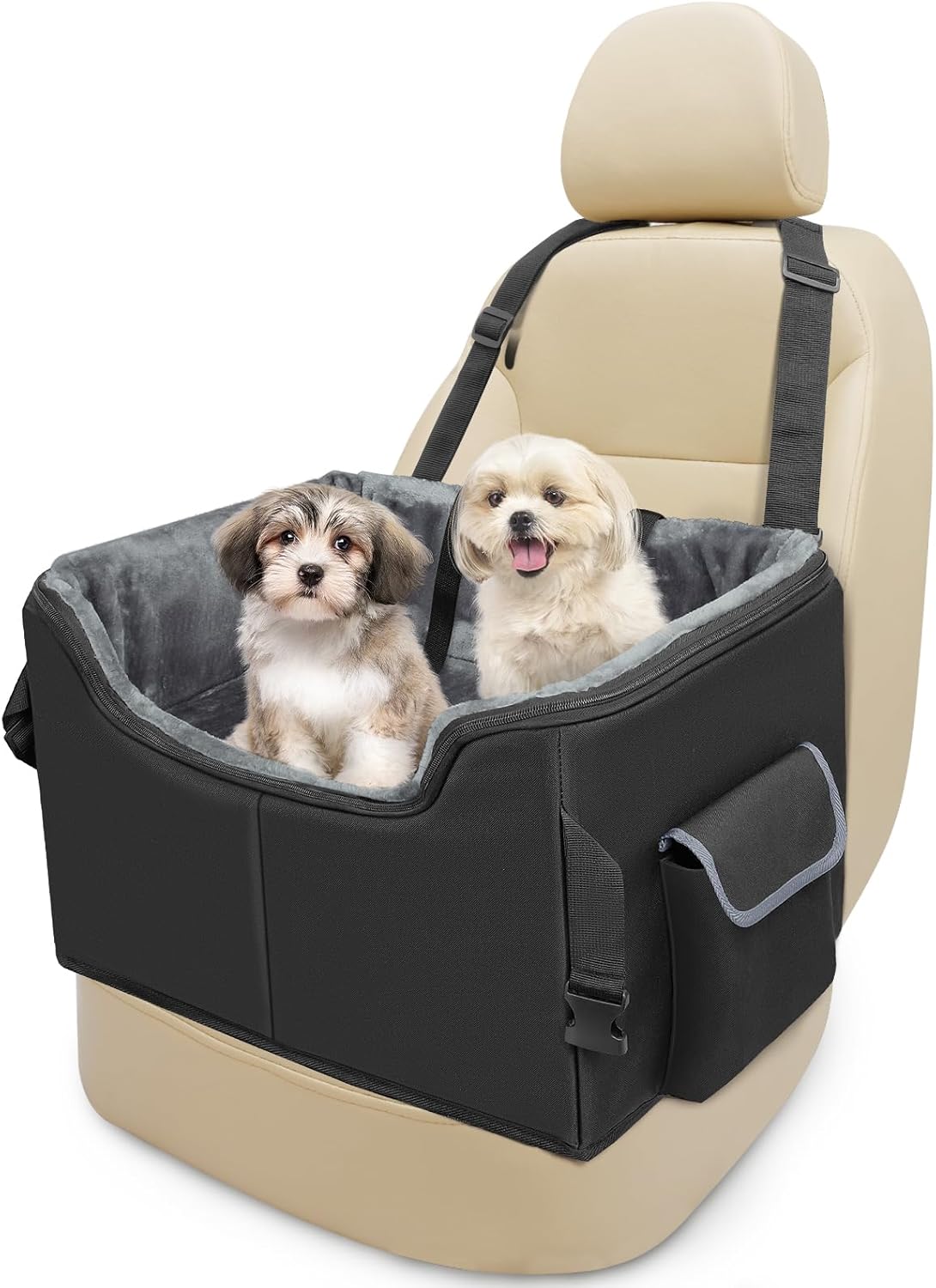 Babenest Dog Booster Car Seat, Extra Stable Pet Booster for Small to Medium-Sized Dogs Cats with Safety Leash, Washable Puppy Travel Car Seat Protector with Storage Pocket for Back Front Seat(M Black）