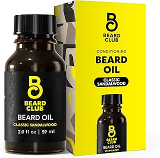 Beard Club Classic Sandalwood Beard Oil for Men 2OZ - Natural Mens Beard Oil with Castor & Amber Oils - Beard & Mustache Conditioner - Hydrates, Softens & Soothes Dry Skin - Strengthens Hair Follicles