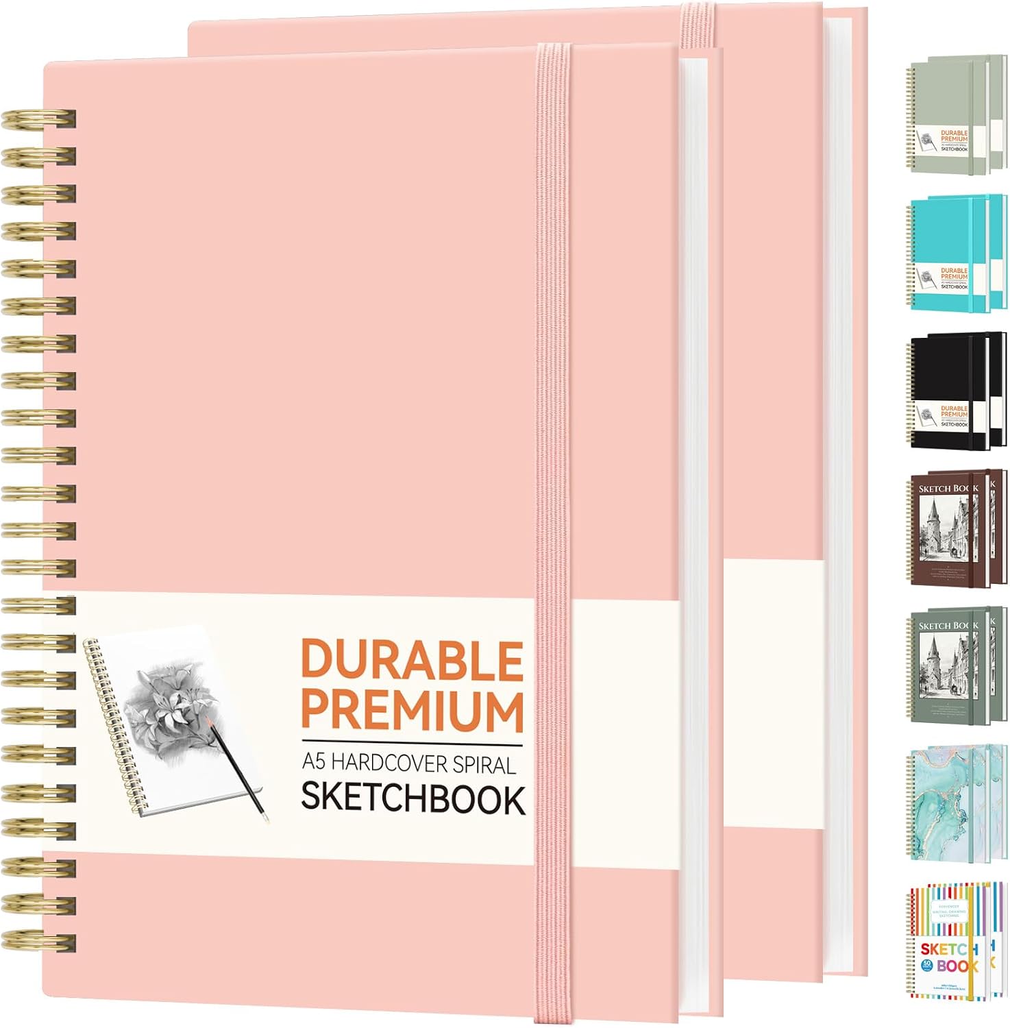 Forvencer 2 Pack Blank Spiral Notebook, 8"x 5.6"Hardcover Sketch Book