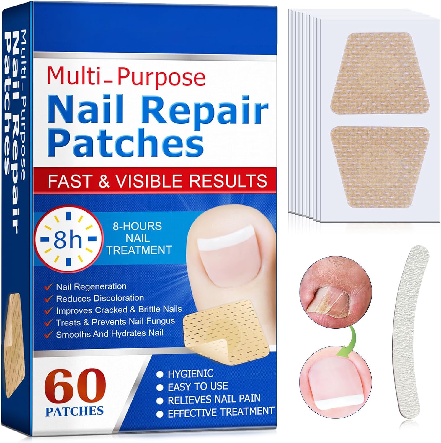 Repair Patches Restores Damaged Nails, 60 Pieces - Gentle and Effective, Repair Healthy Nails in 8 Hours