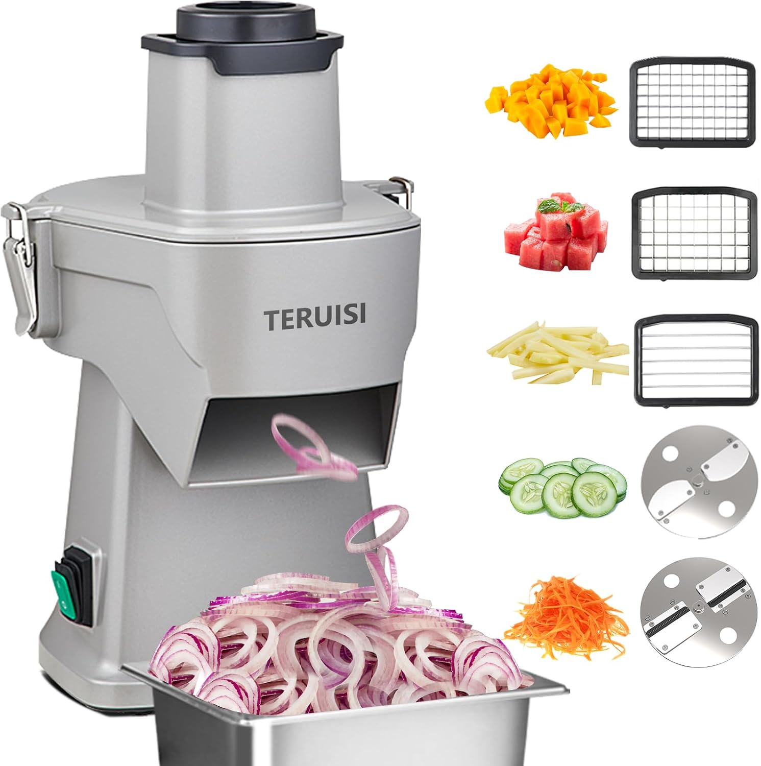 4-in-1 Electric Vegetable Chopper, 200W Commercial Vegetable Slicer Food Processor, Veggie Food Cutter with Slicing Shredding Dicing and Striping Function for Commercial Home Use