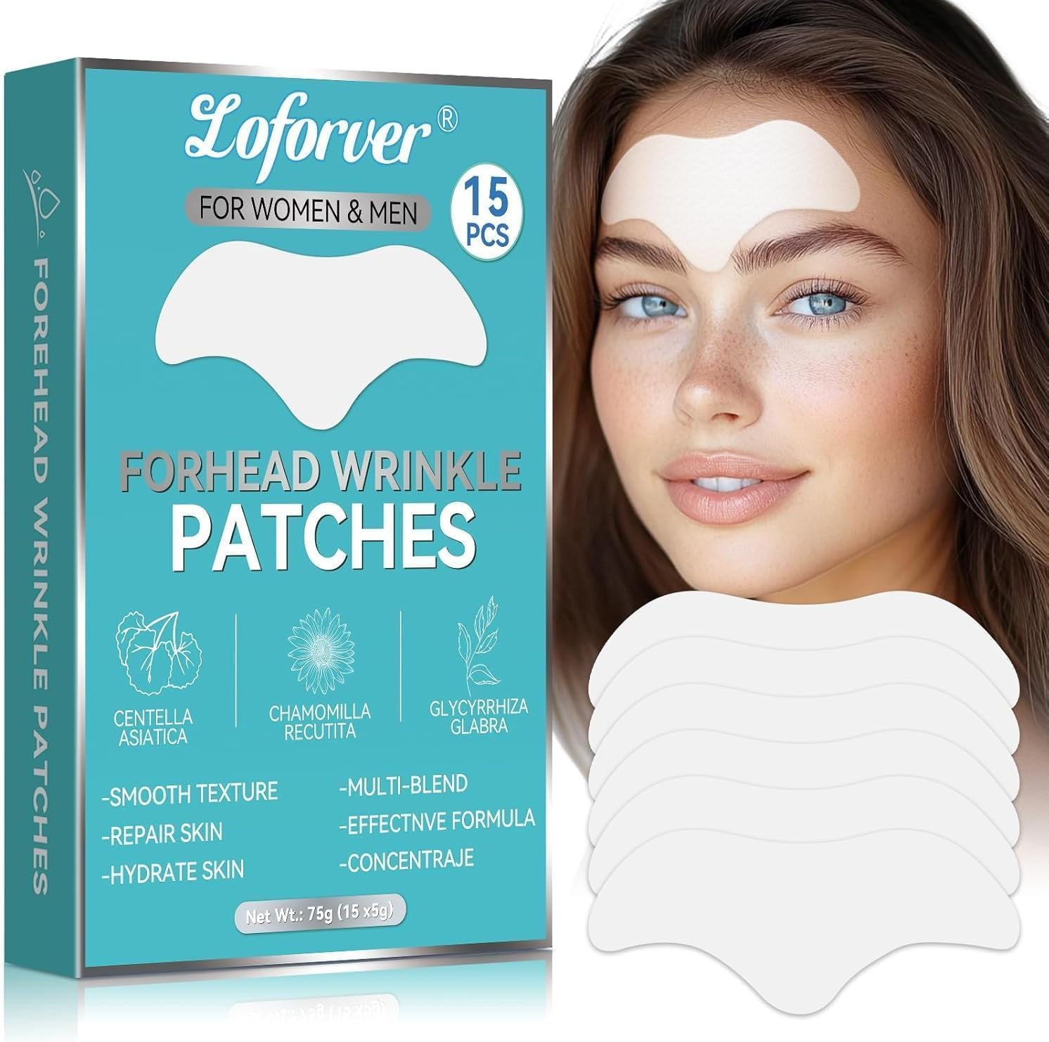 Wrinkle Patches, Forehead Wrinkle Patches with Centella Asiatica & Hydrolyzed Collagen, Overnight Forehead Lines Remover, Reduces Fine Lines & Frown Marks