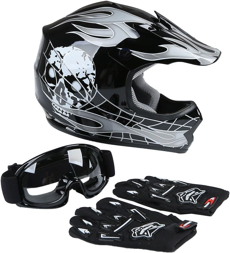 XFMT DOT Youth Kids Motocross Offroad Street Dirt Bike Helmet W/Goggles Gloves ATV Mx Skull Helmet